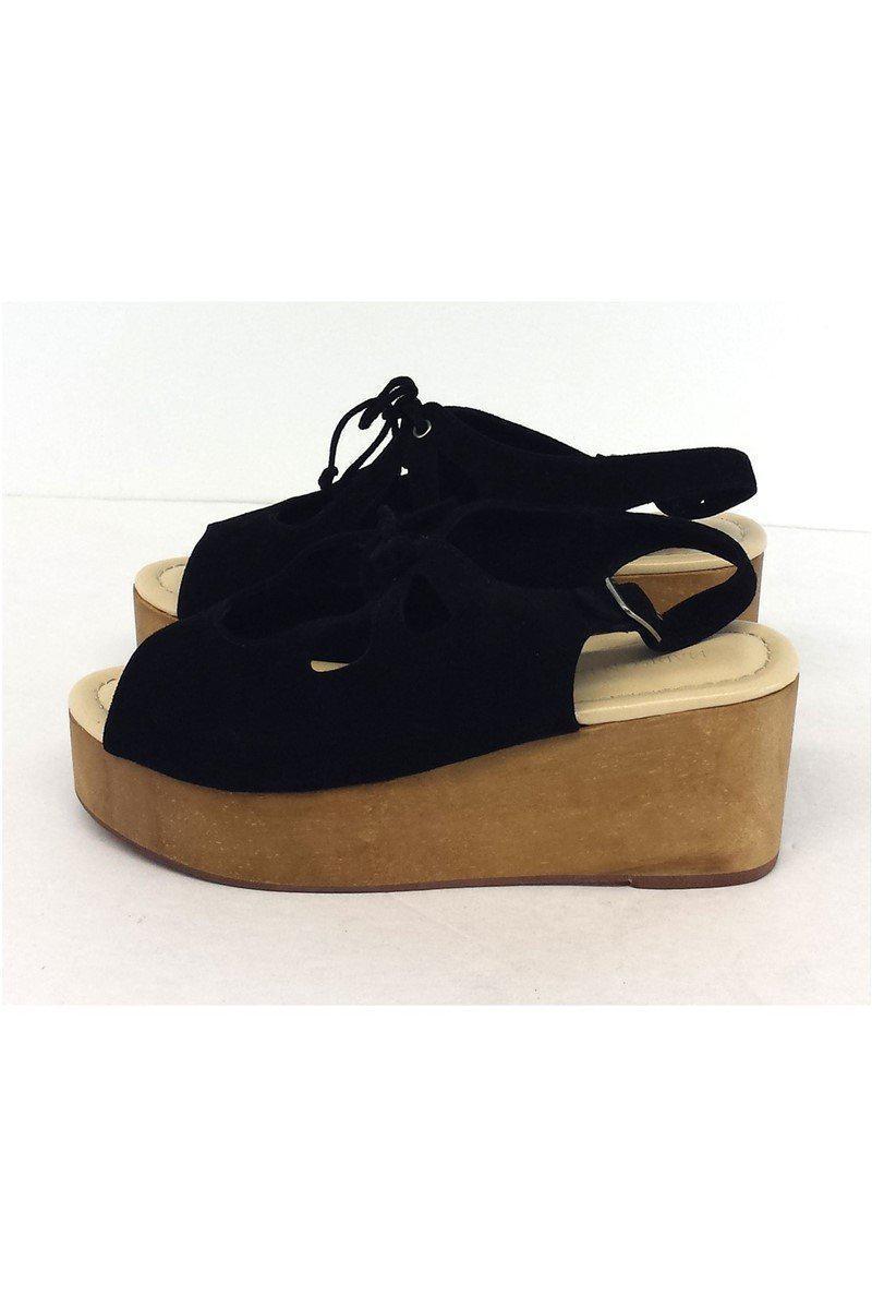 Gorgeous Madison Harding Black Suede Wooden Platform Heels in Size 7 - Grab Yours Now!