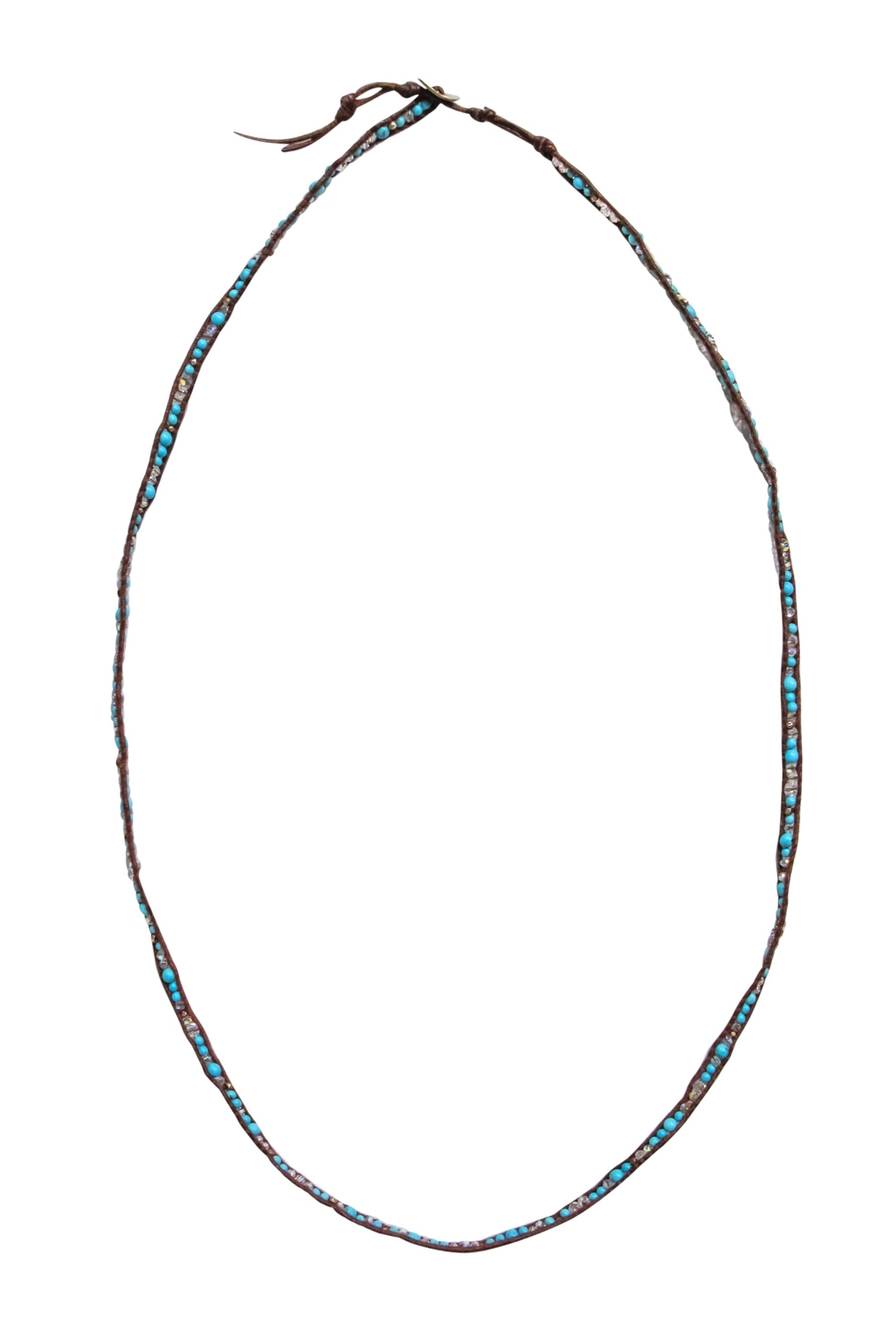 Chan Luu - Stunning Brown Leather Woven Wrap Bracelet with Clear & Turquoise Beads