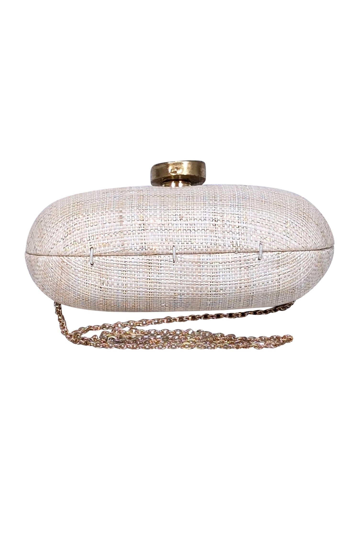 Kayu Beige Raffia Mini Bag with Glamorous Stone Closure