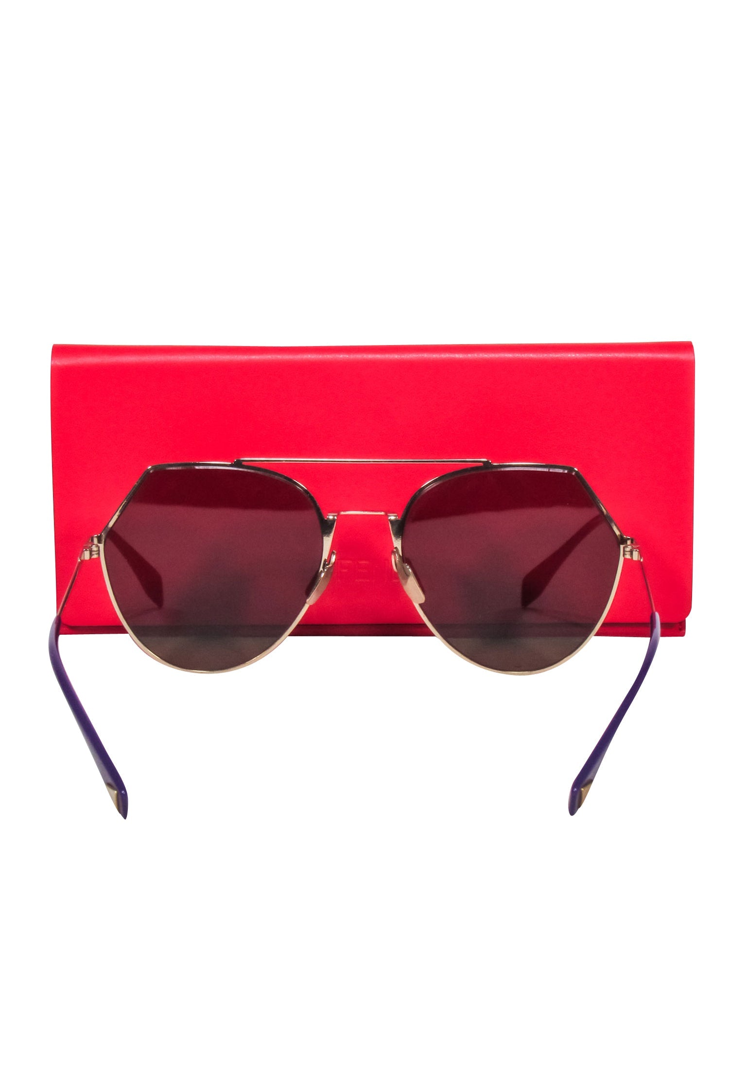 Fendi Gold Frame Sunglasses with Gold F-Printed Iridescent Lenses