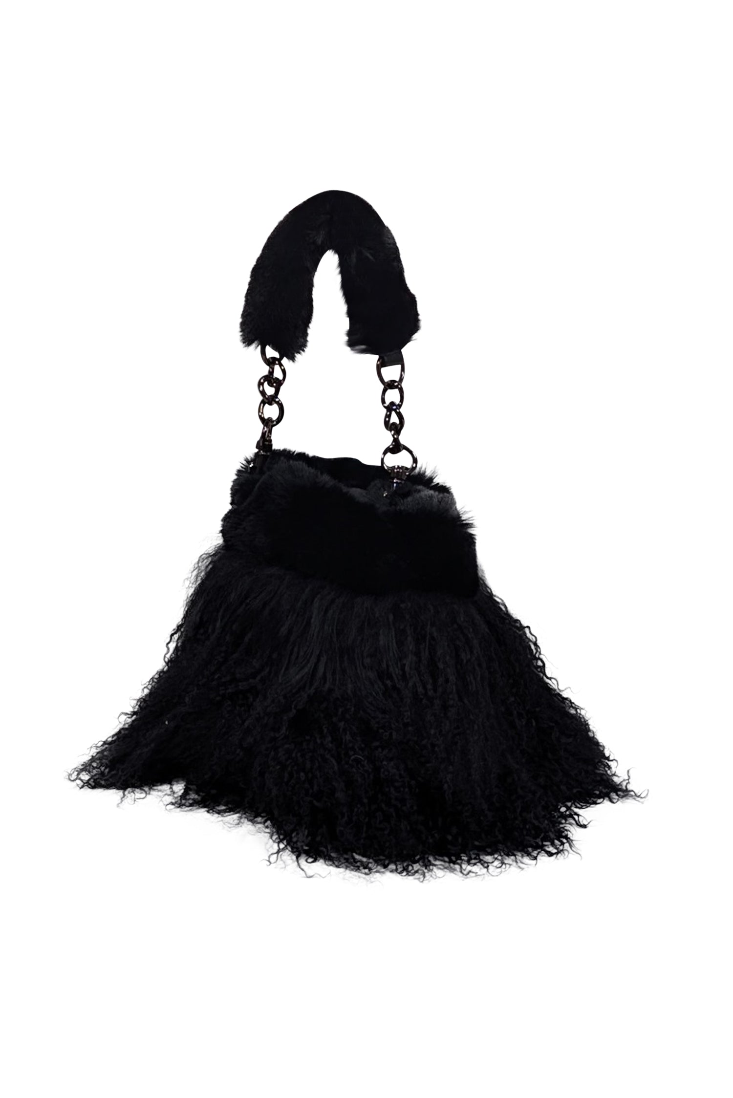Ectcetra - Chic Black Lamb Fur Mini Bucket Bag