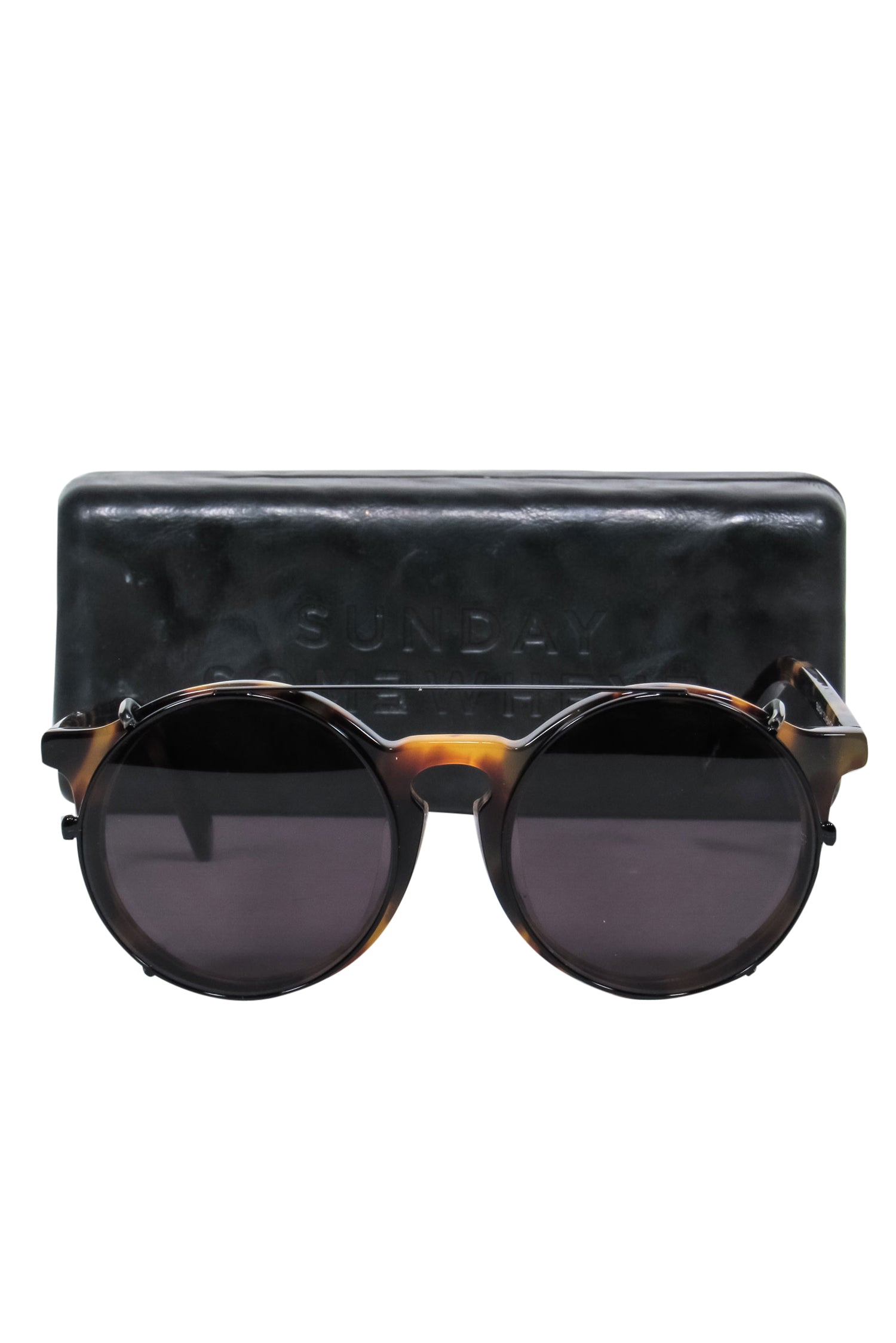 Sunday Somewhere - Stylish Brown Tortoise Shell Round Sunglasses with Brow Bar
