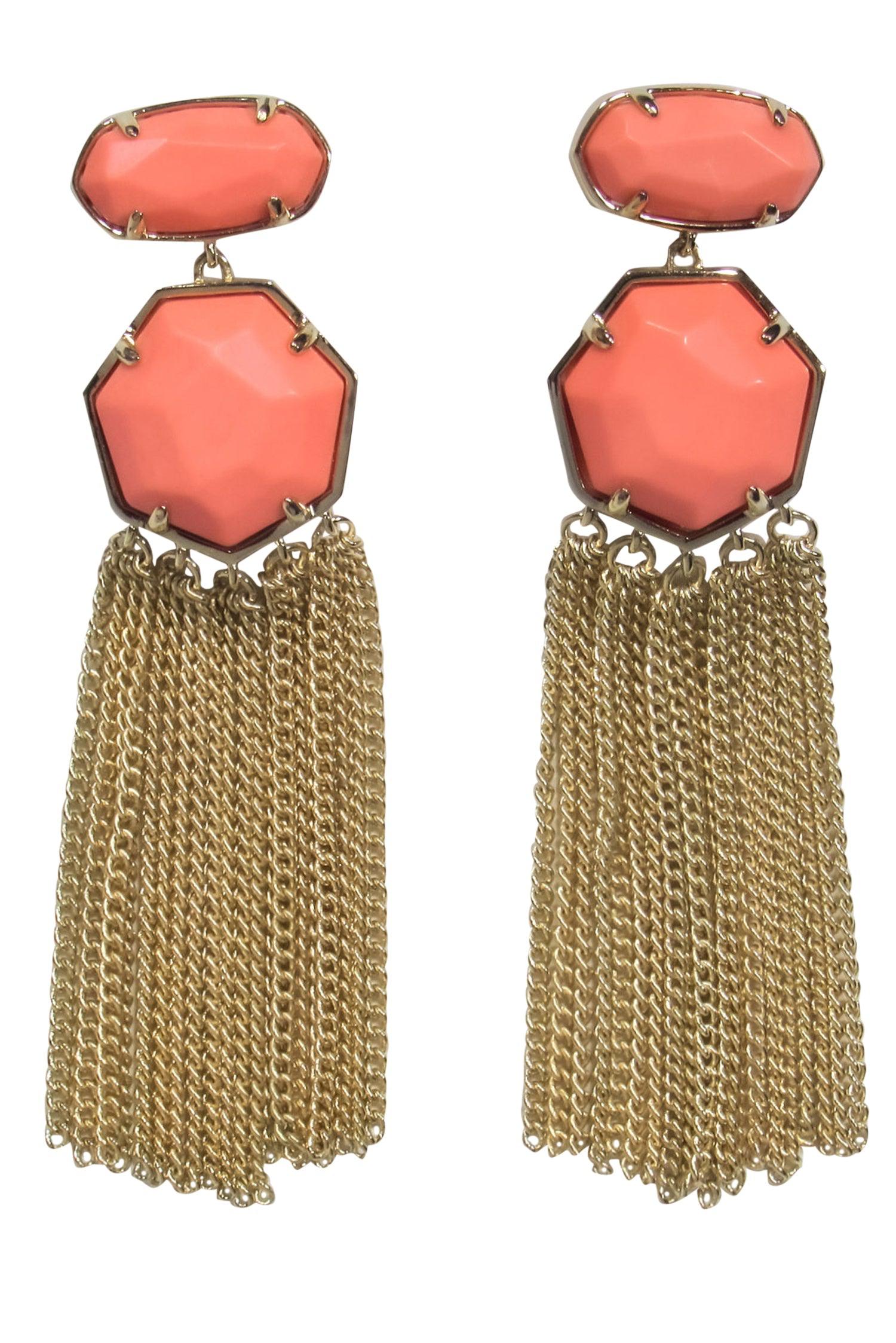 Kendra Scott's Stunning Coral Jewel & Gold Fringe Statement Earrings