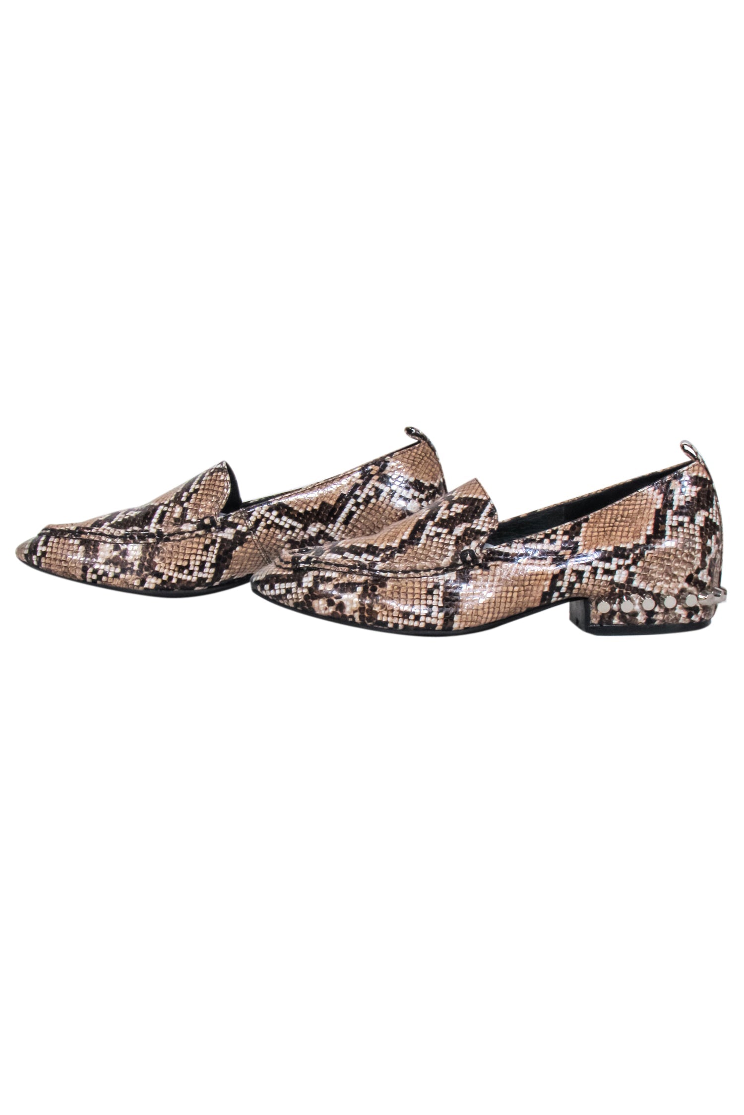 Jeffrey Campbell Taupe & Brown Snake Print Studded Loafers - Size 7M