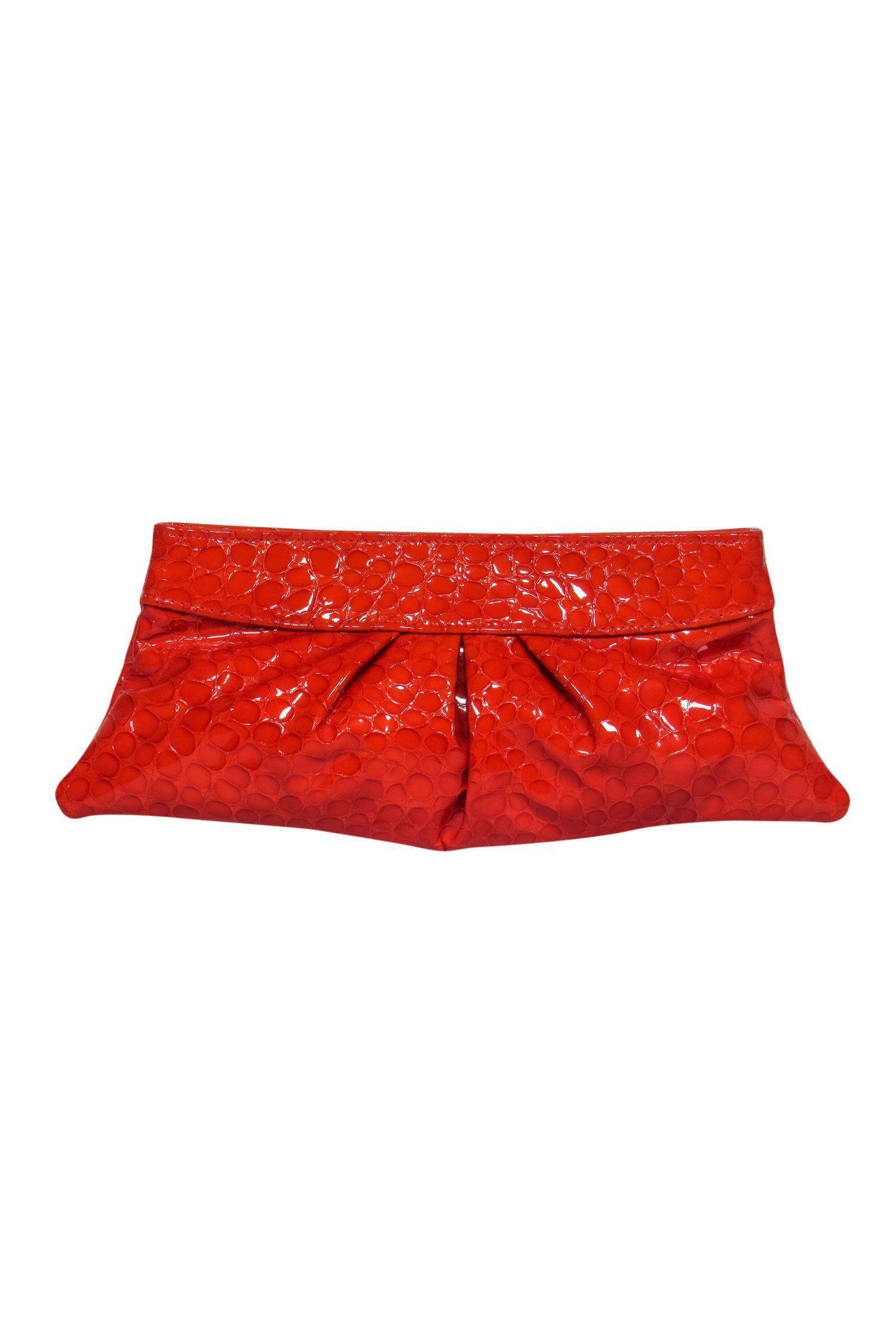 Lauren Merkin - Stunning Orange Patent Leather Reptile Embossed Clutch
