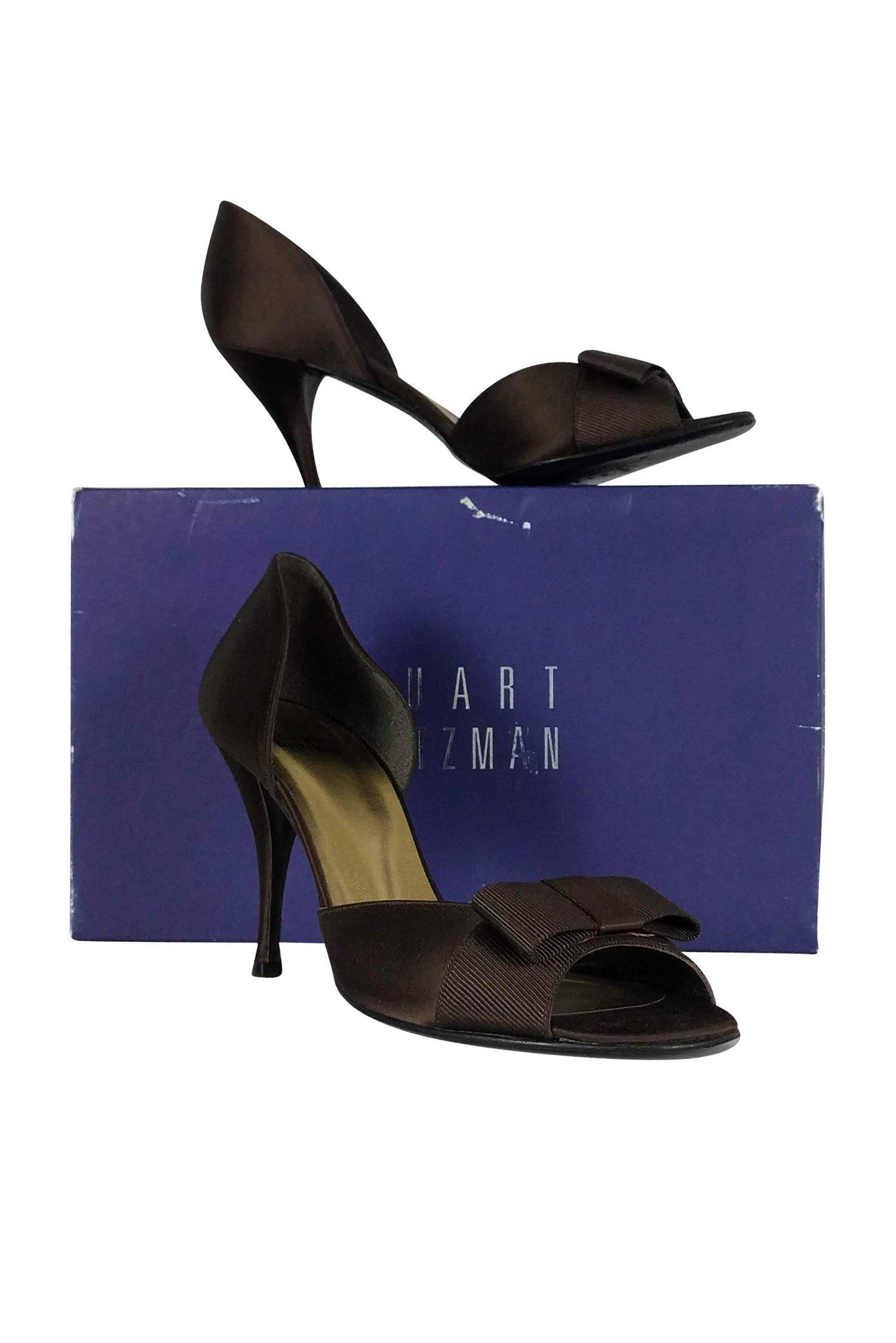 Stuart Weitzman Brown Satin Peep-Toe Pumps - Size 7M - A Must-Have for Elegant Evenings!