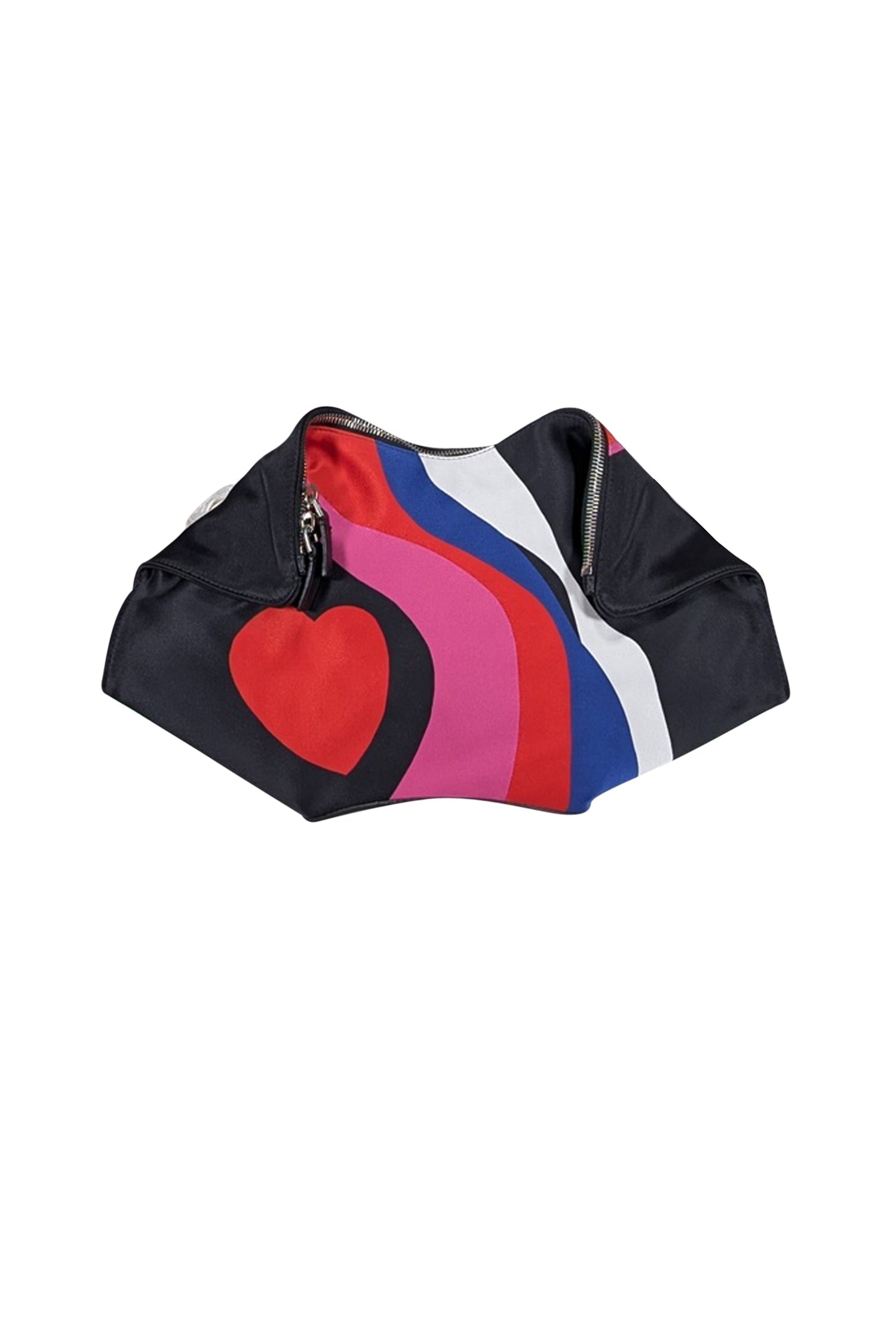 Alexander McQueen - Stunning Black Satin Manta Clutch with Red Heart Print