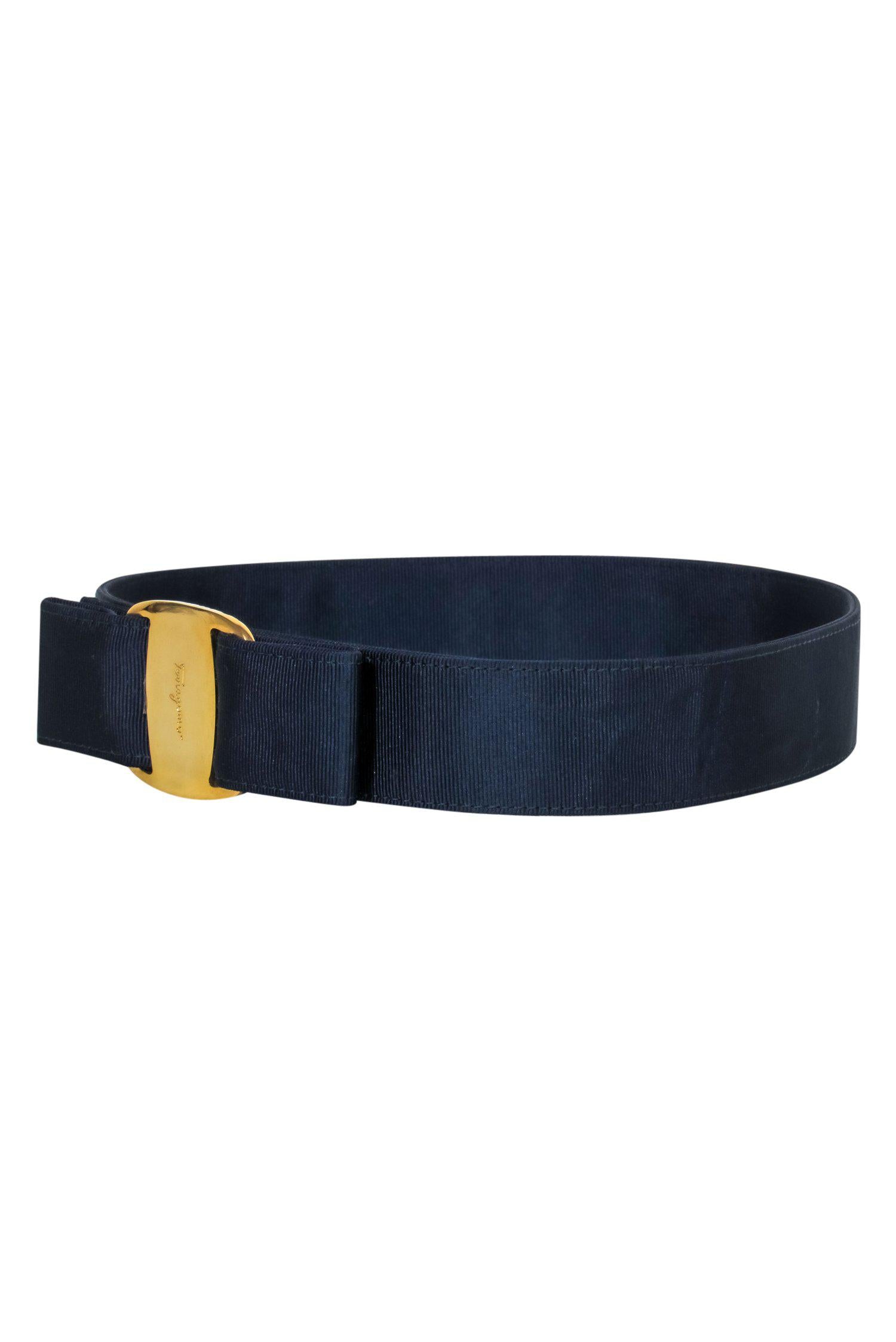 Ferragamo Navy Blue Belt with Stunning Gold Hardware