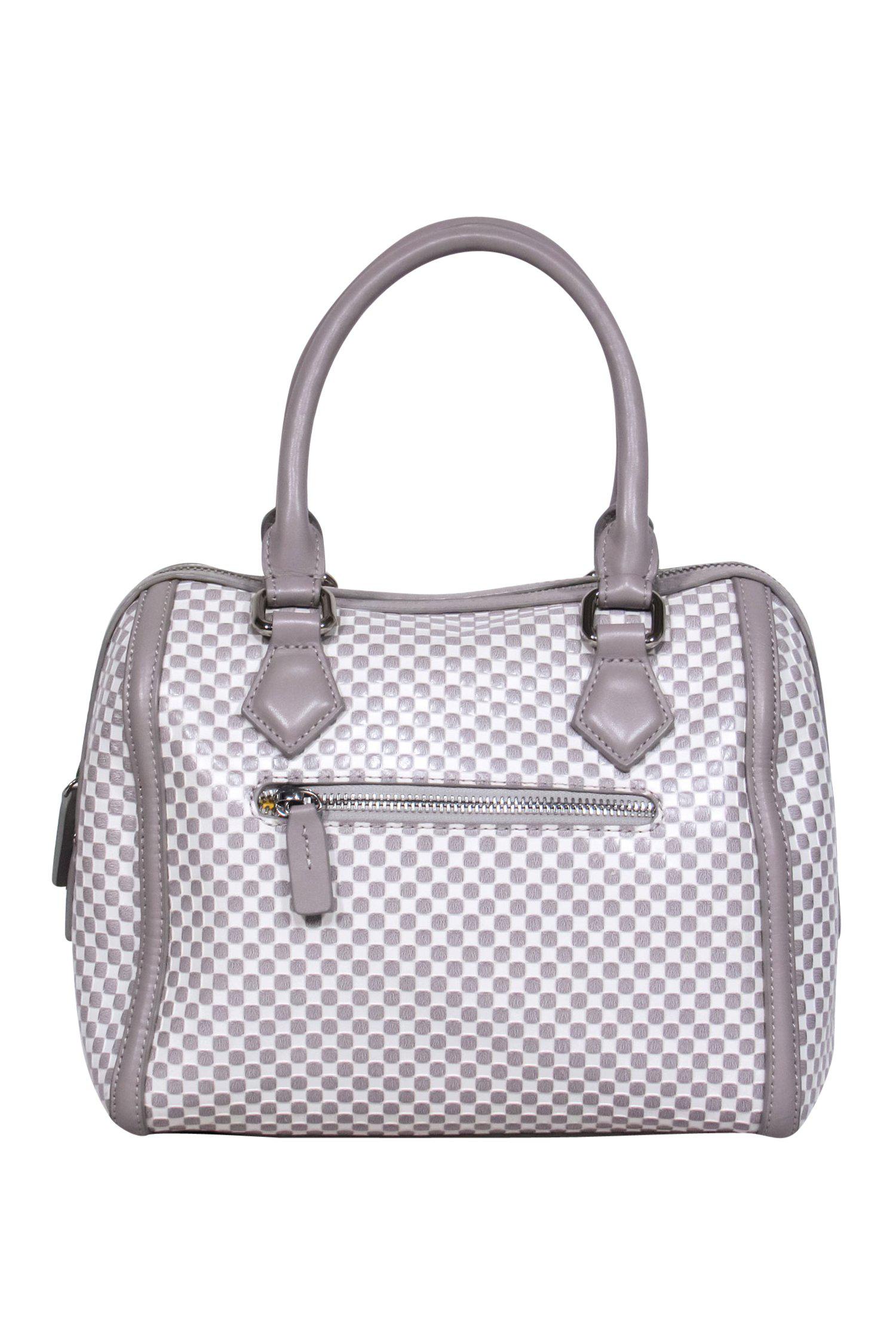 Charles Jourdan - Chic White & Gray Checkered Leather Mini Convertible Carryall