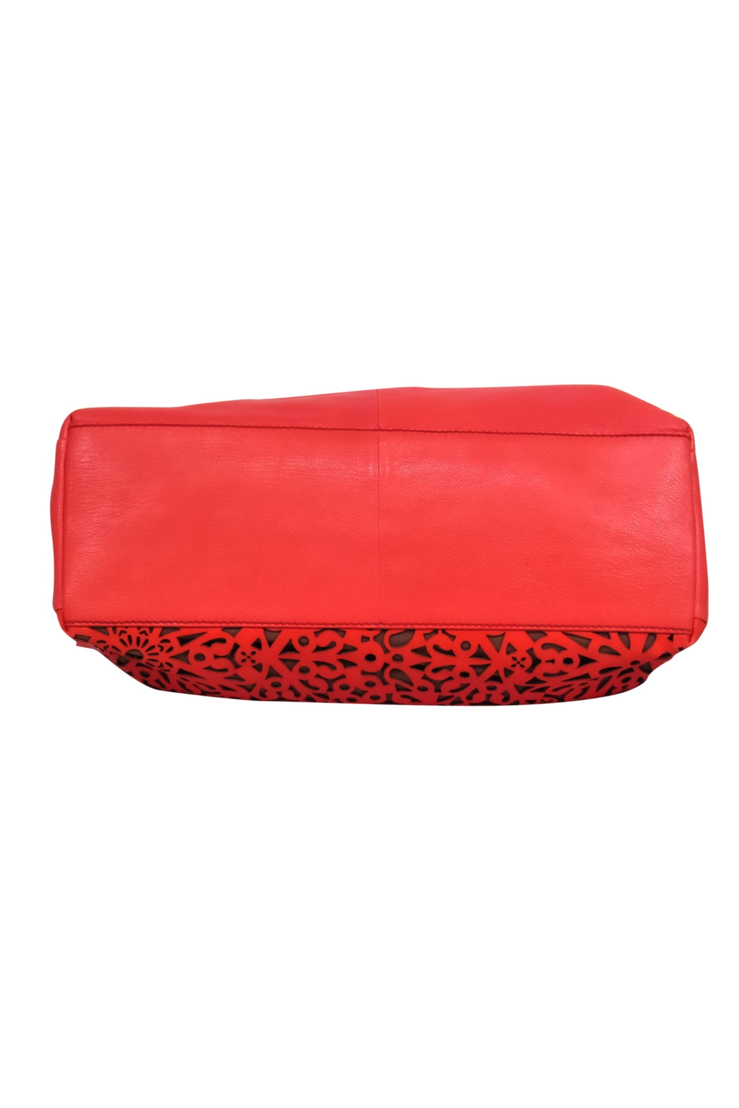 Isabella Fiore - Stunning Bright Coral Leather Lasercut Floral Tote Bag