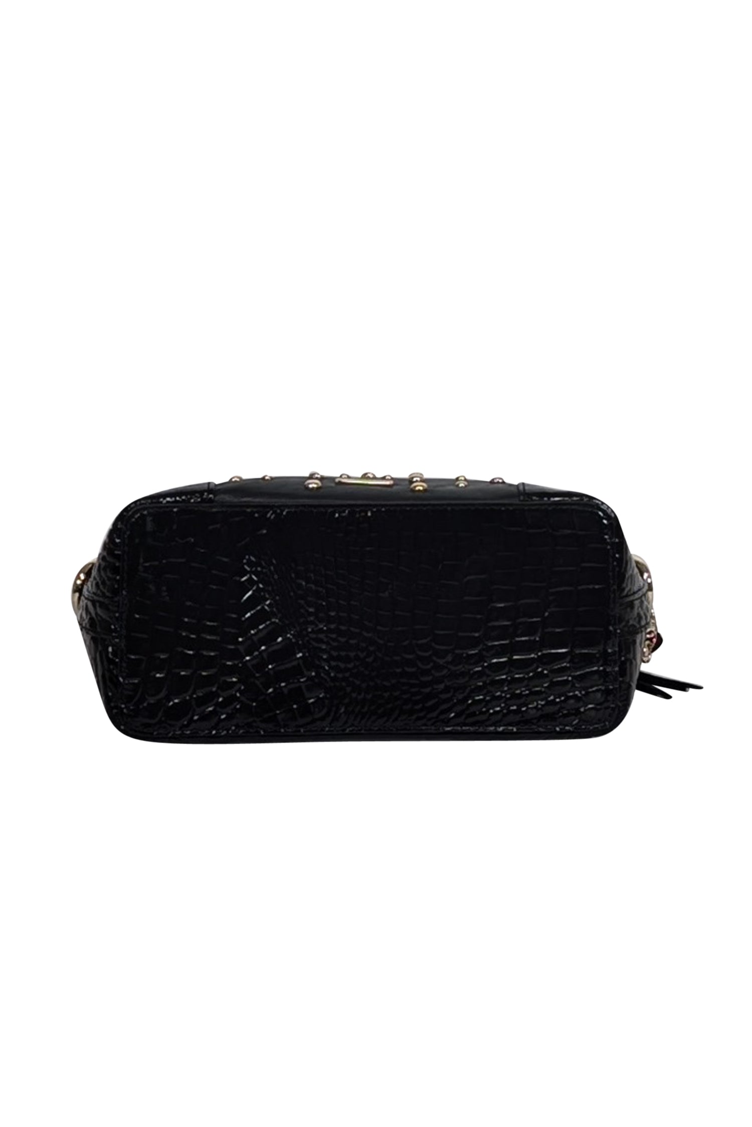 Brahmin's Black Croc-Embossed Shoulder Bag with Gold Studded Front