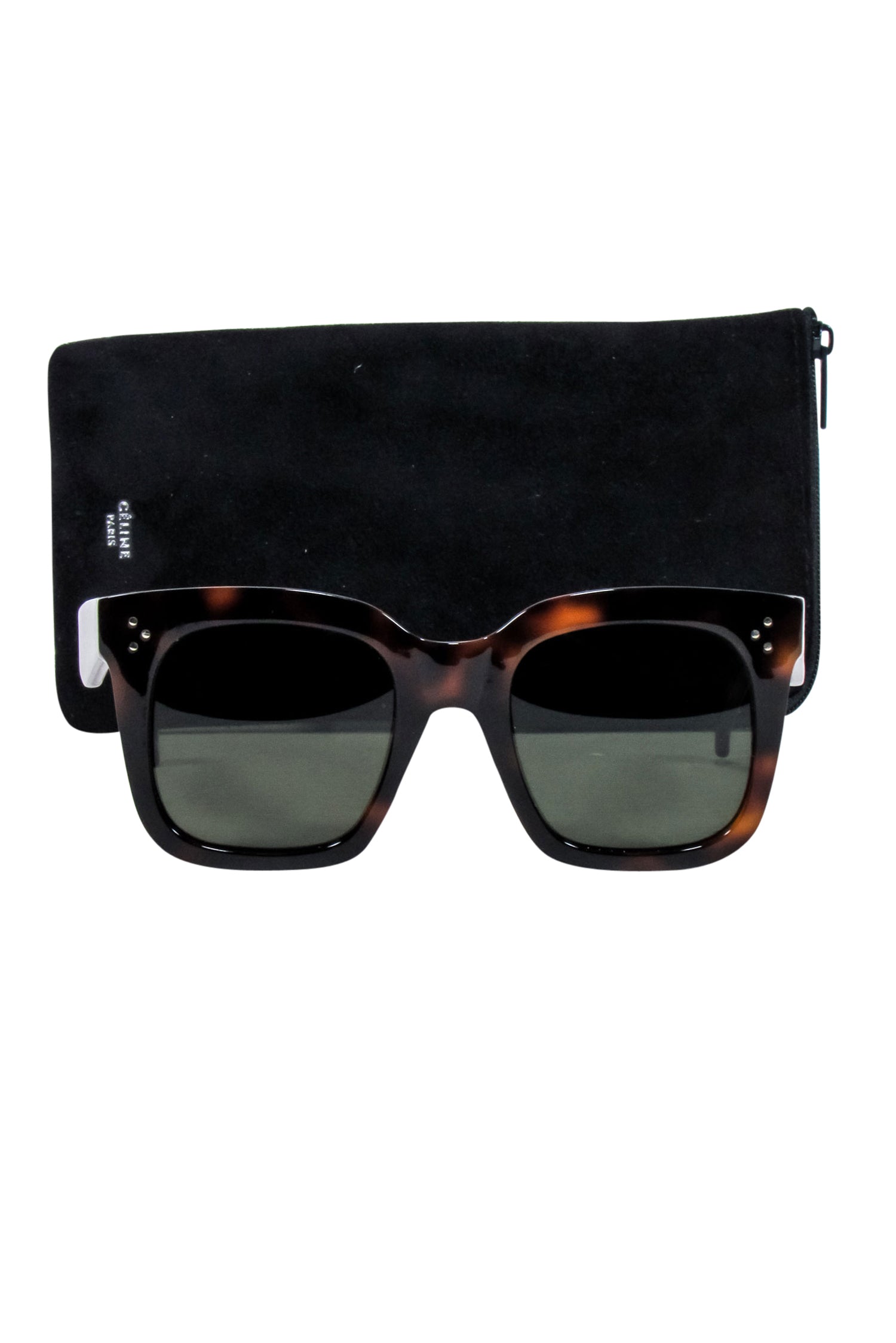 Celine Brown Tortoise Large Square Sunglasses with Three - Dot Print: A Stylish Summer Essential