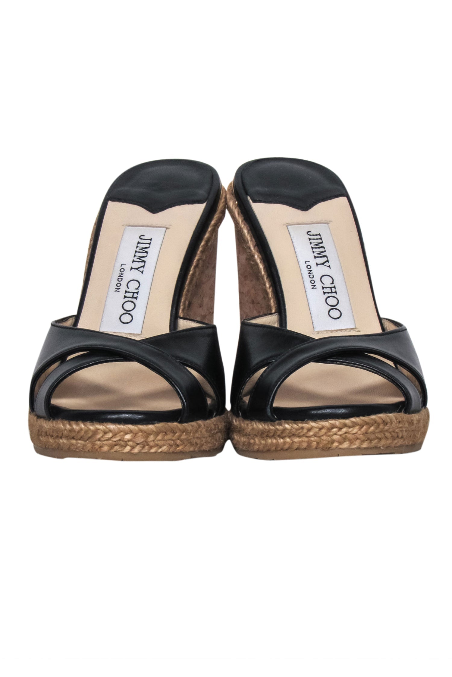 Jimmy Choo's Stunning Black & Tan Leather Cork Wedges - Size 4.5