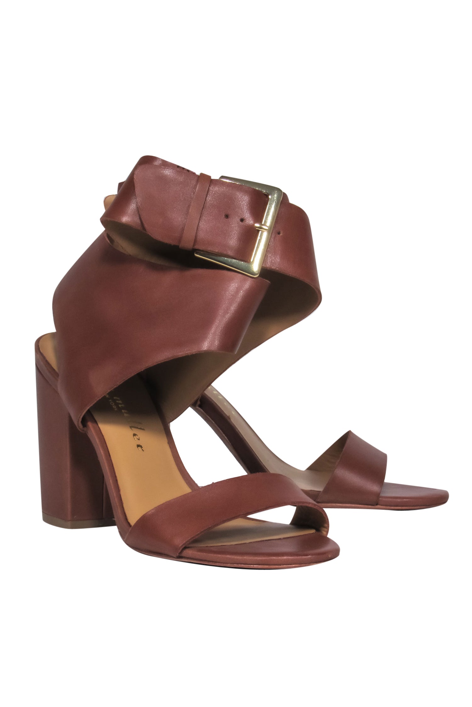 Bettye Muller's Brown Leather Wide Ankle Strap Sandal Heels - Size 7, Irresistible Style!