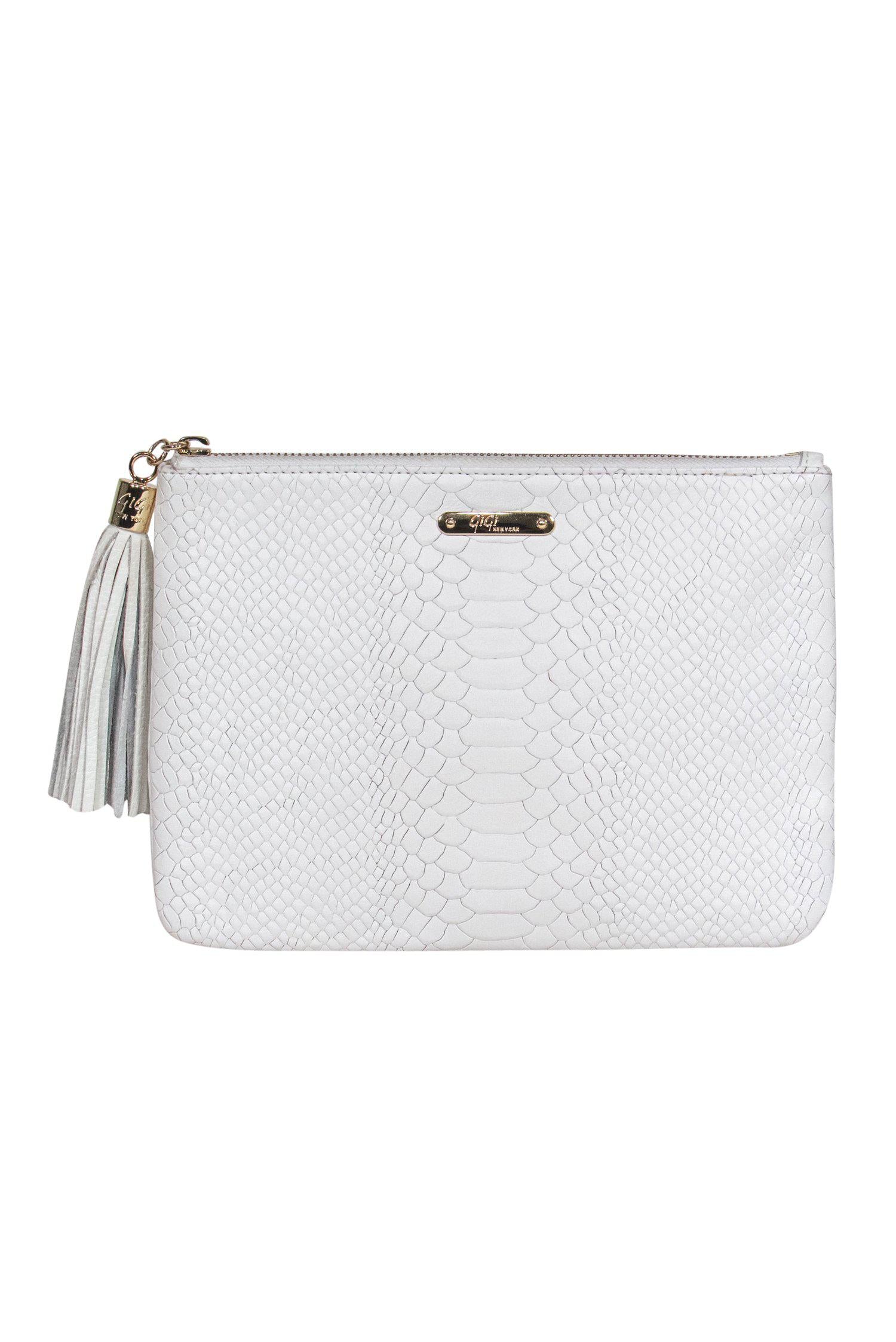 Gigi New York - Stunning White Snakeskin Embossed Clutch