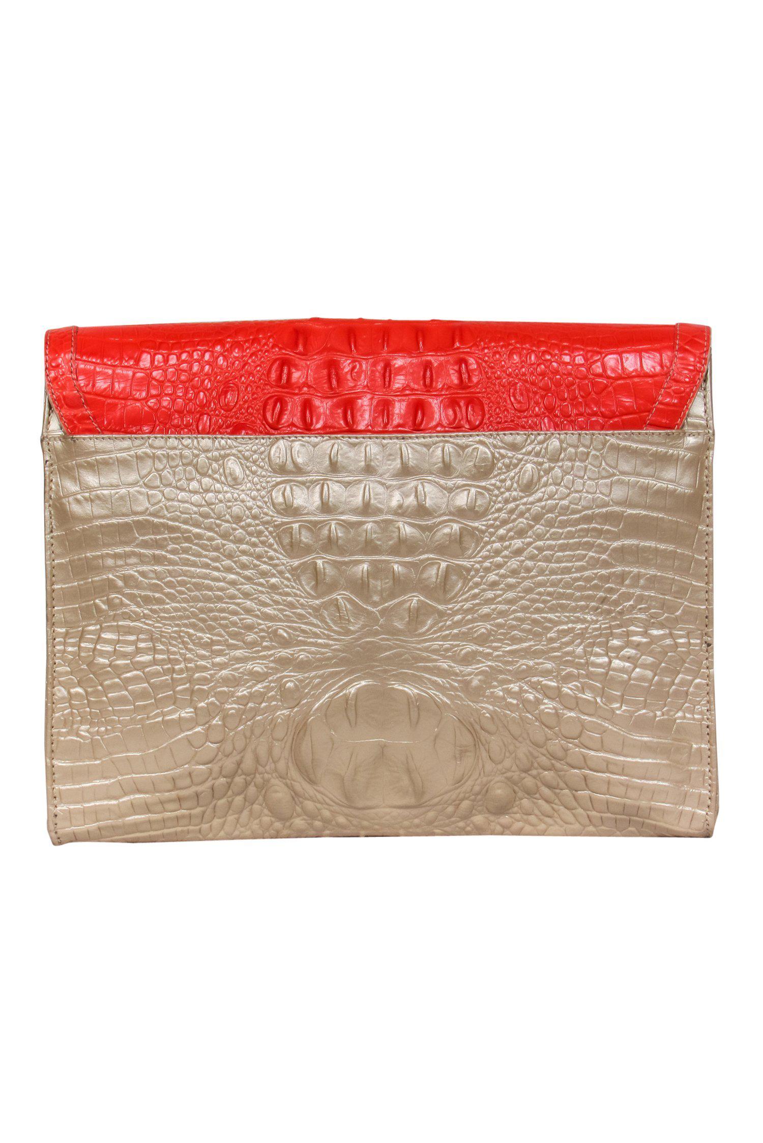 Brahmin - Stunning Gold, Orange & Yellow Colorblocked Crocodile Embossed Crossbody Bag