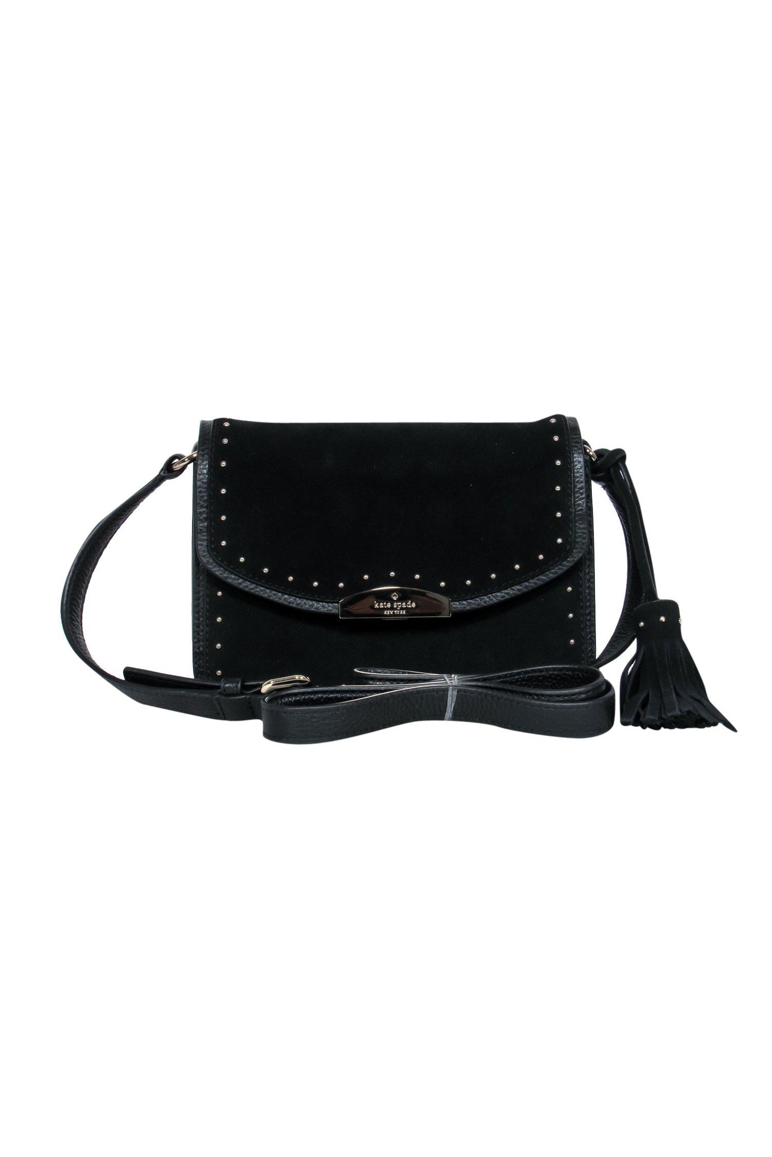 Kate Spade's Edgy Black Leather & Suede Studded Flap Crossbody