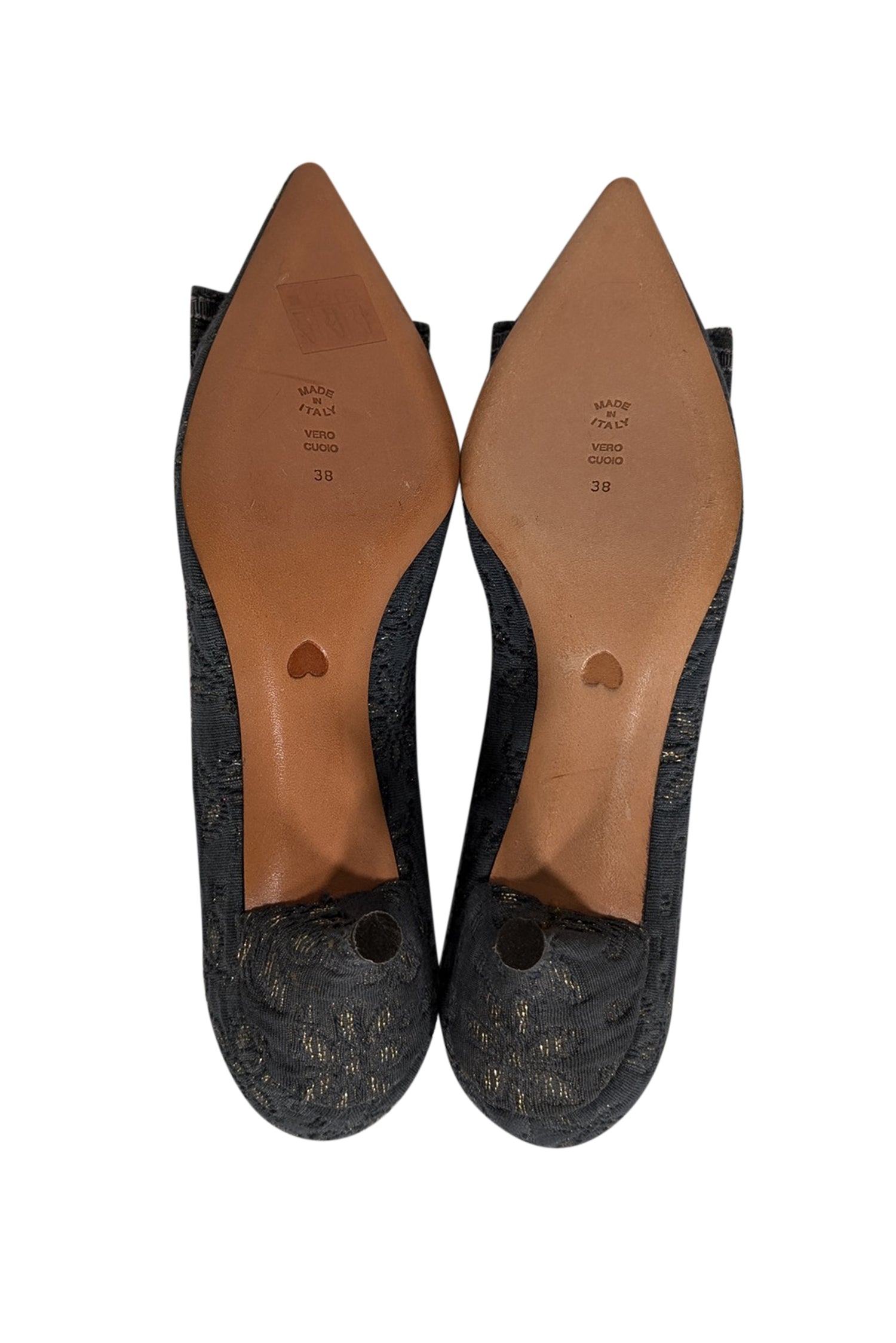Moschino Blue & Metallic Gold Brocade Kitten Heels - Size 8, A Y2K Fashion Statement!