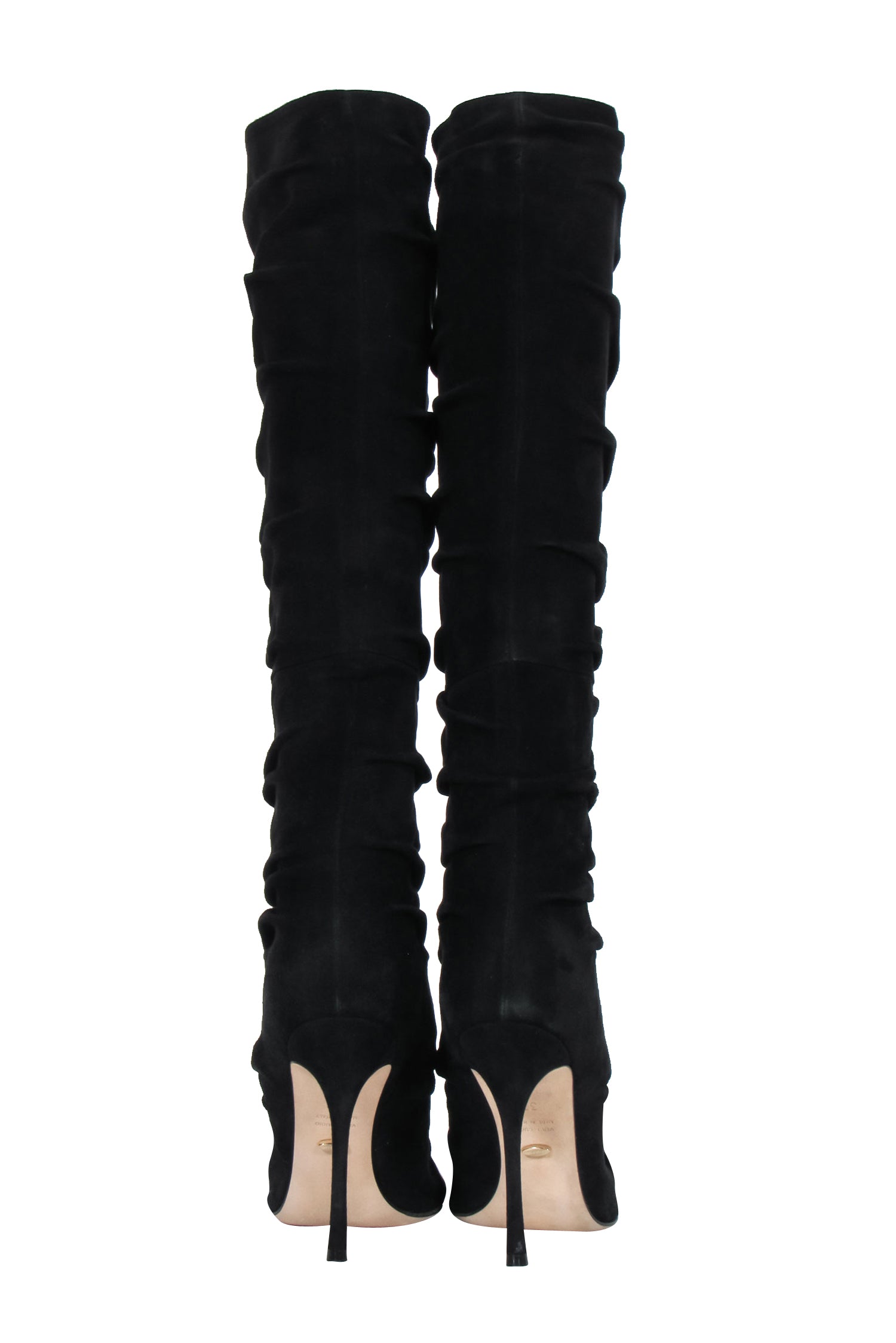 Sergio Rossi Black Suede Ruched Knee - High Stiletto Boots, Size 7