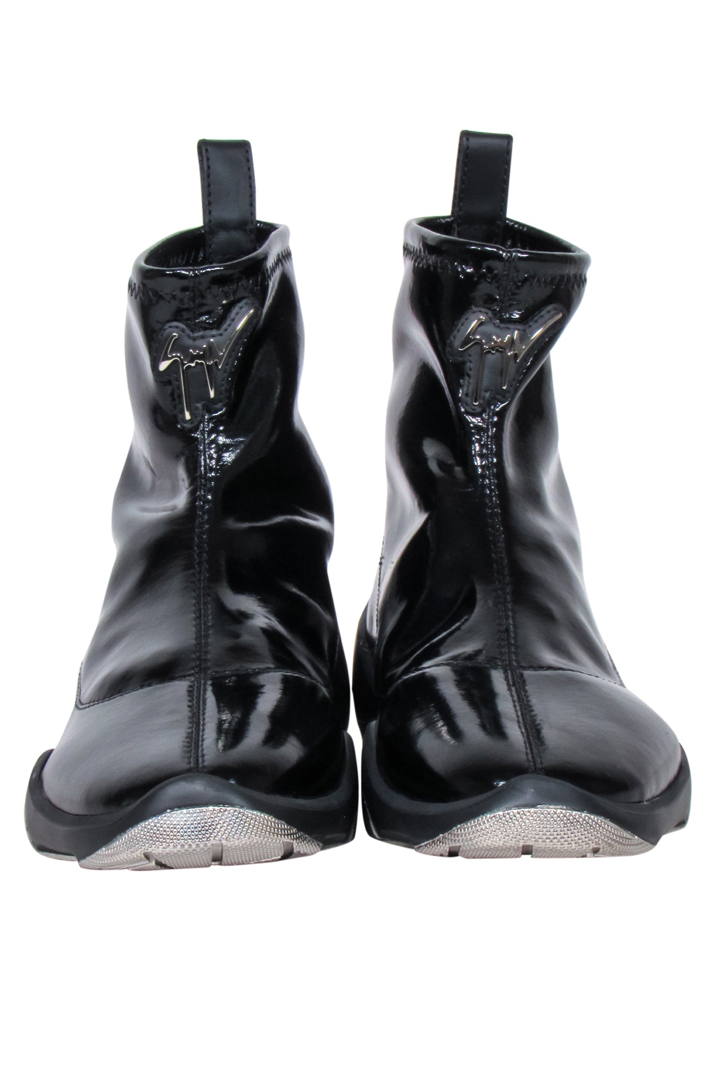 Giuseppe Zanotti Black Patent Leather Slip-on Short Boots - Size 7