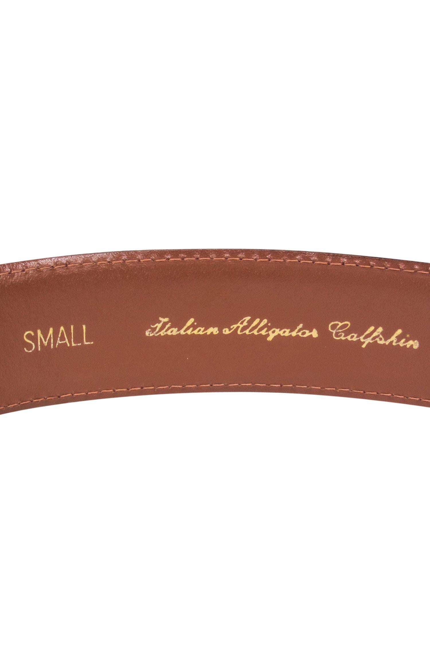 Exquisite Brown Italian Alligator Leather Belt - Size S