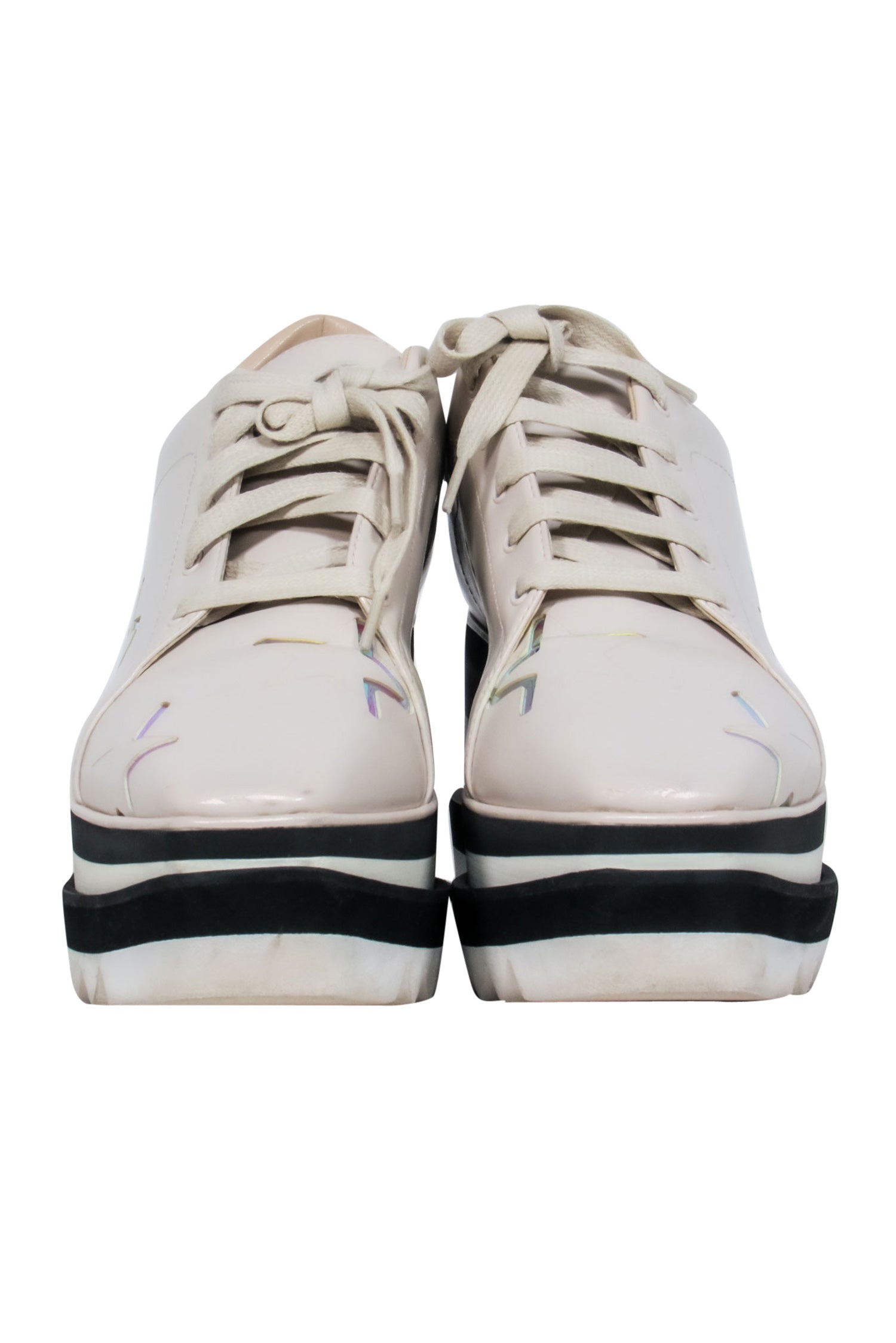 Stella McCartney - Glamorous Cream & Black Platform Sneakers with Iridescent Stars, Size 10