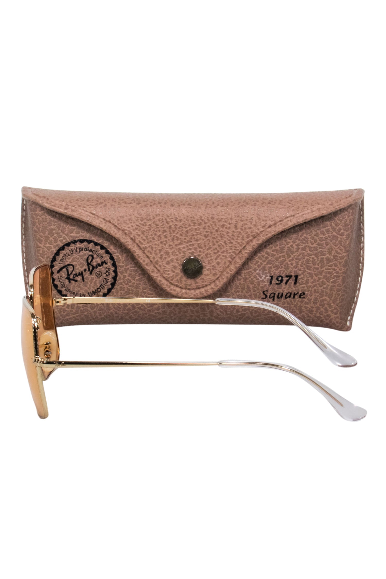 Ray-Ban Gold Square Sunglasses with Stunning Orange Tinted Lenses
