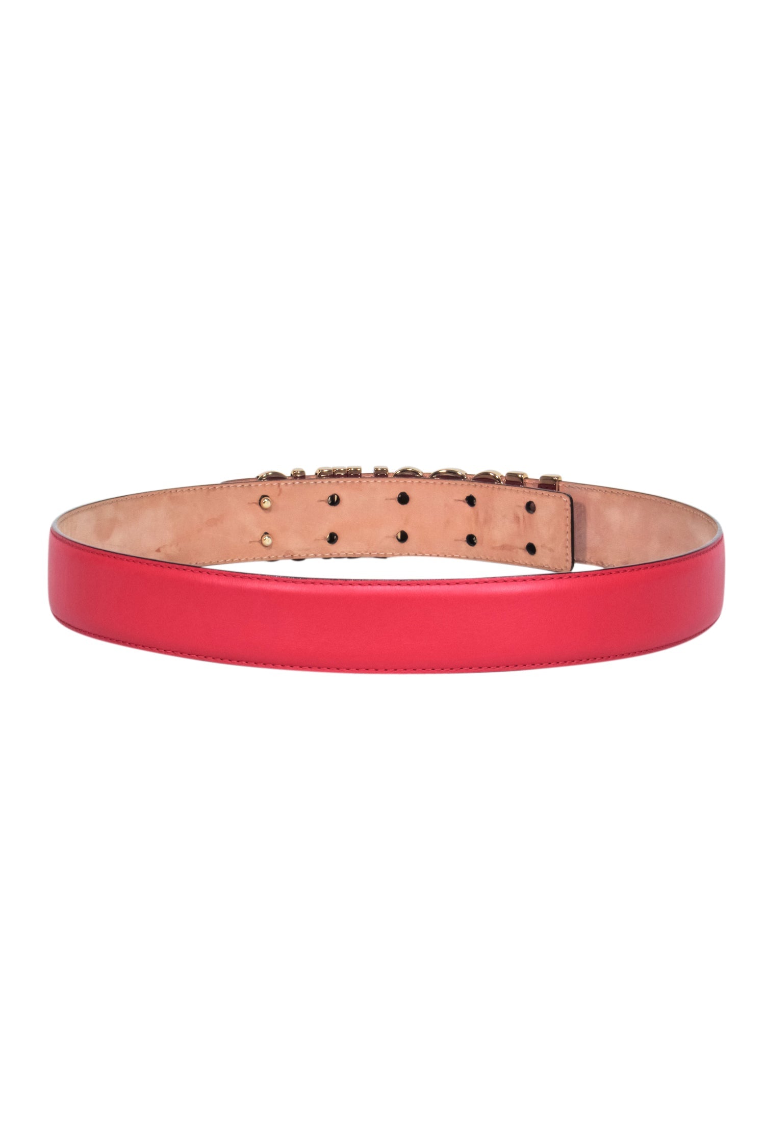 Moschino Red Leather Belt with Stunning Gold Lettering - Size 12