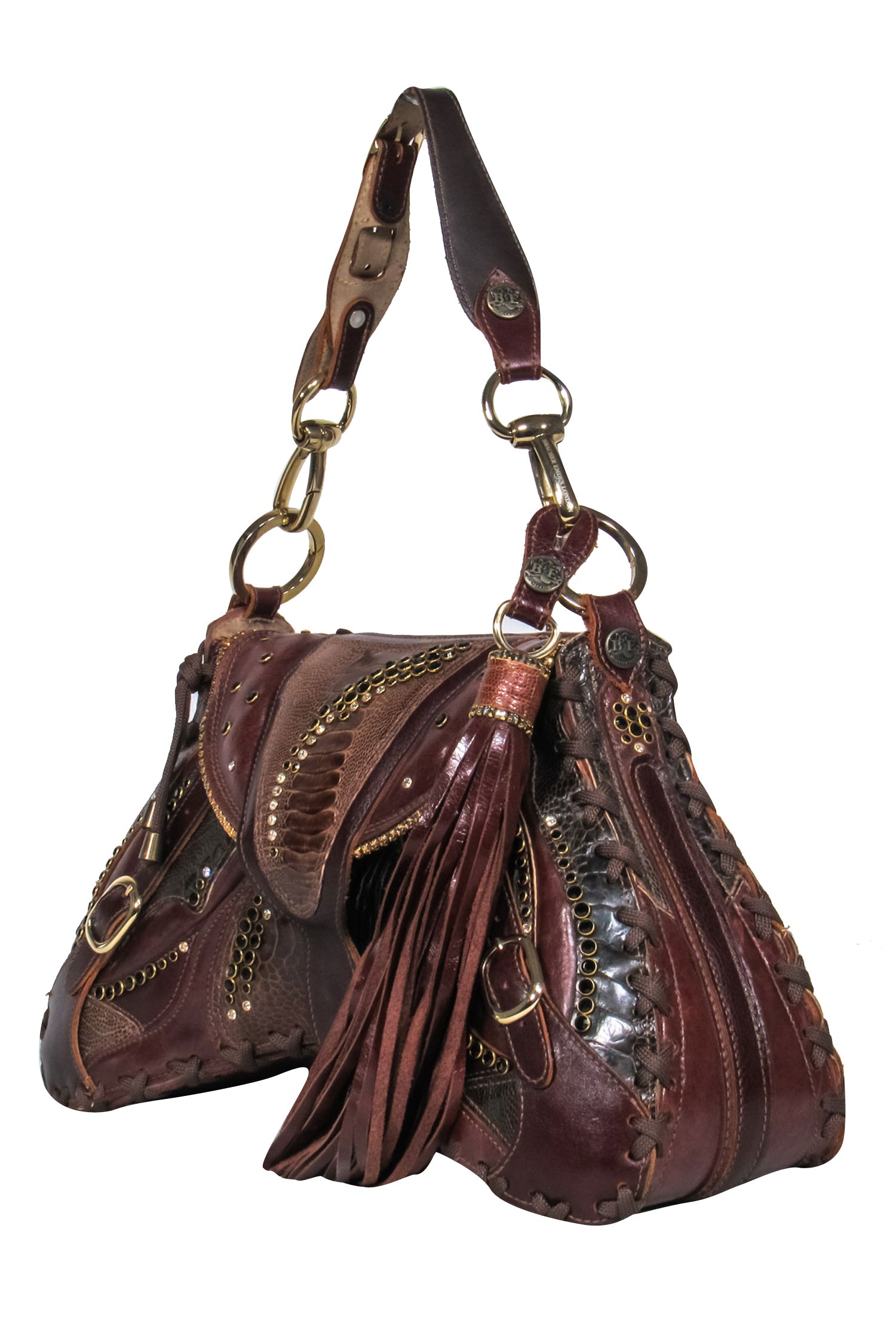 Bracher Edmen - Stunning Brown Leather Butterfly Shoulder Bag with Jewel Details