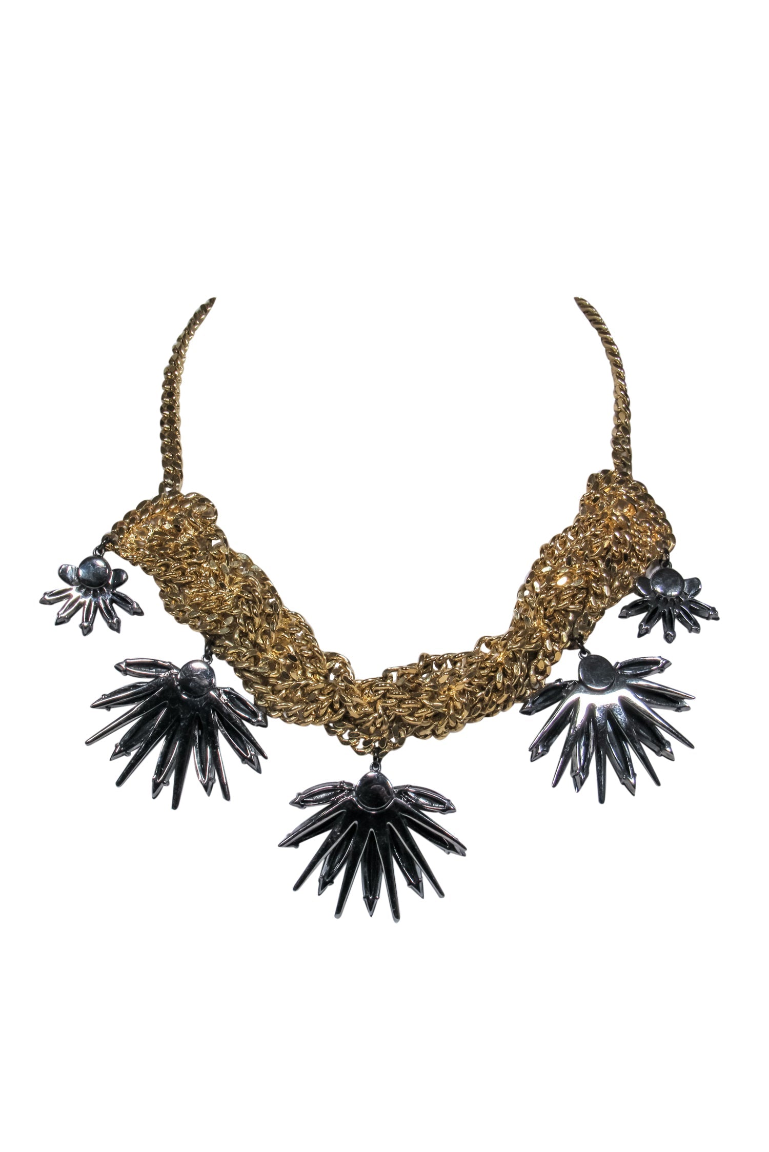 Henri Bendel - Stunning Gold Chain Statement Necklace with Pewter Embellishments