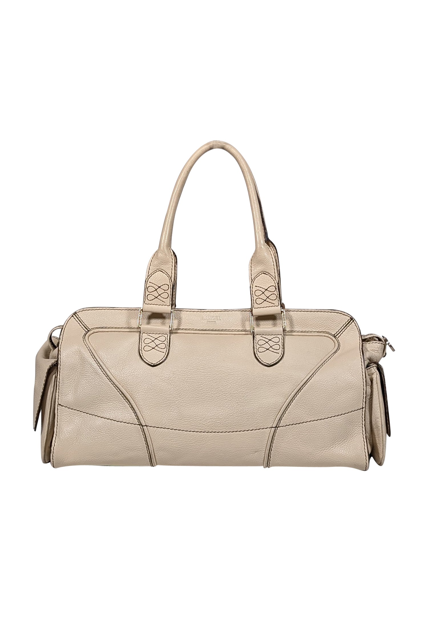 Lancel Cream Grained Leather East - West Shoulder Bag: A Touch of Country Elegance