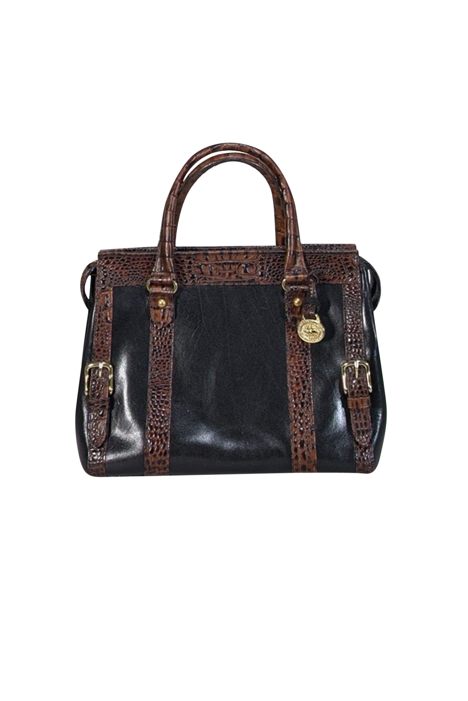 Brahmin - Stunning Black Leather Handbag with Brown Croc - Embossed Trim