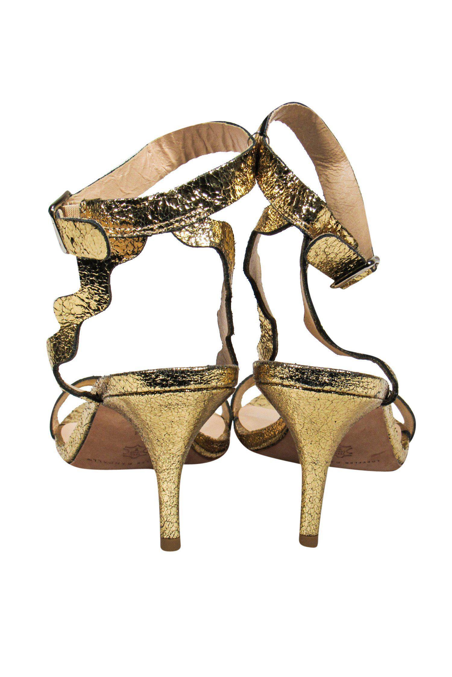 Loeffler Randall Gold Crackle Ankle-Strap Kitten Heels - Size 11: Sparkle and Shine!