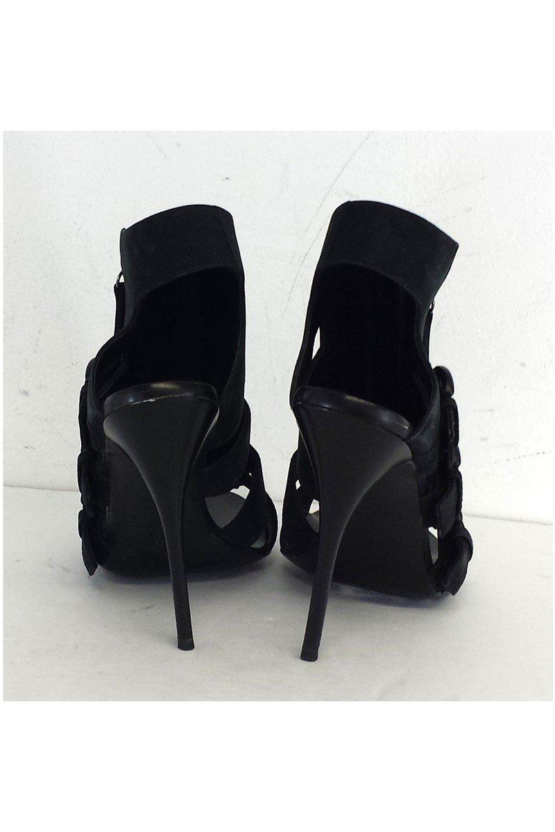 Giuseppe Zanotti's Stunning Black Leather Strappy Heels in Size 8.5 - Grab Yours Now!