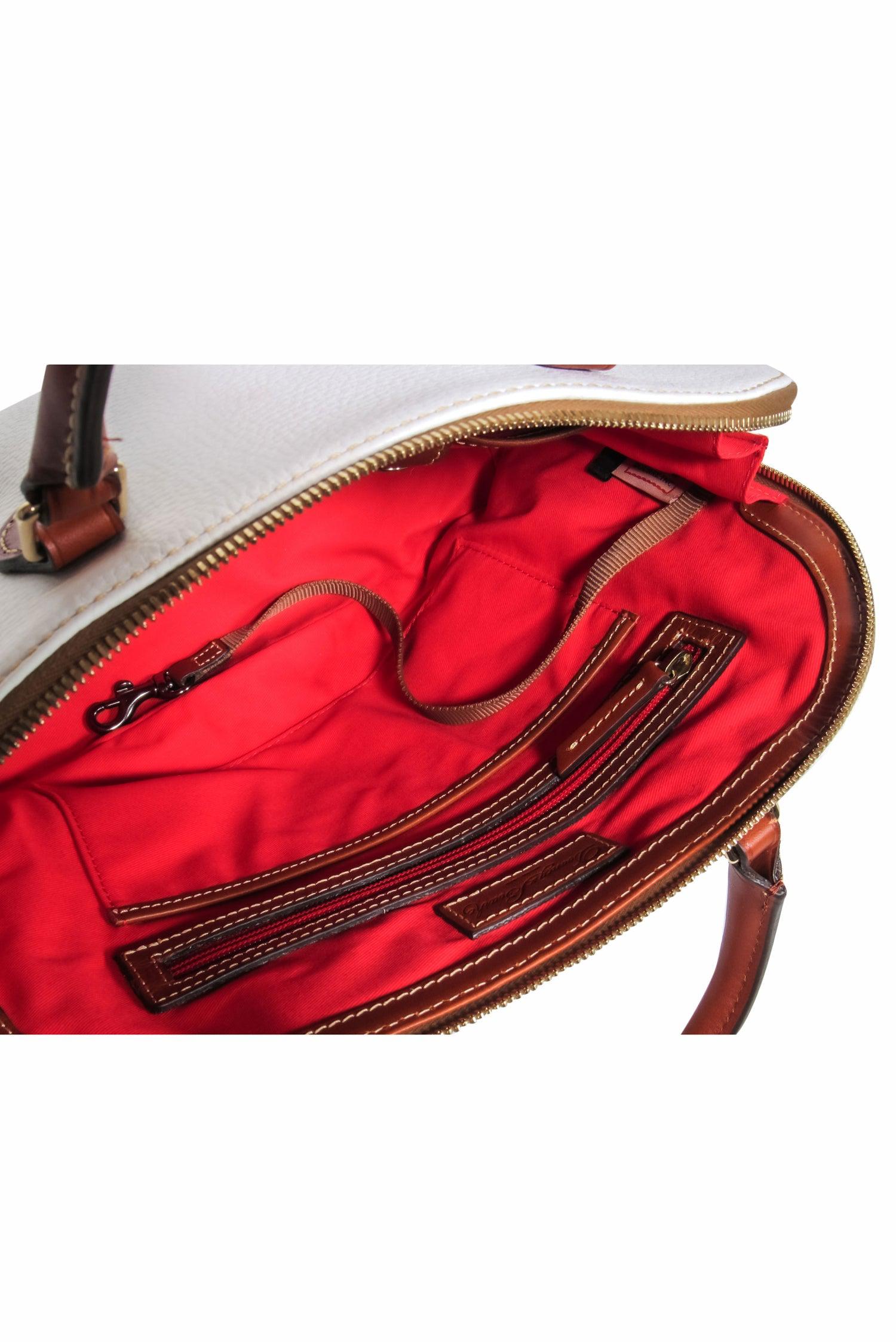 Dooney & Bourke - Stunning White Leather Bowler Bag with Tan Trim