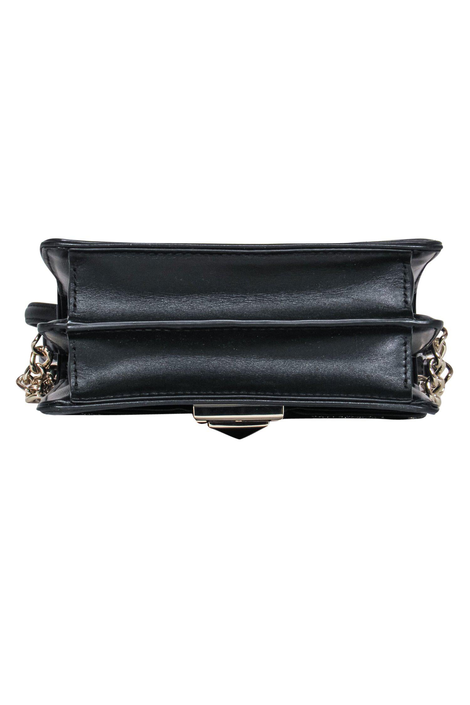 Kate Spade Black Leather Fold-Over Crossbody with Stunning Metallic Leopard Print
