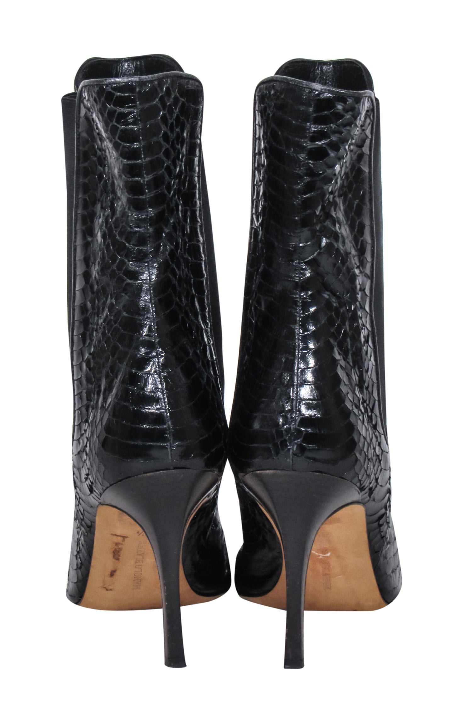 Manolo Blahnik - Stunning Black Snakeskin Heeled Short Boots Size 11.5