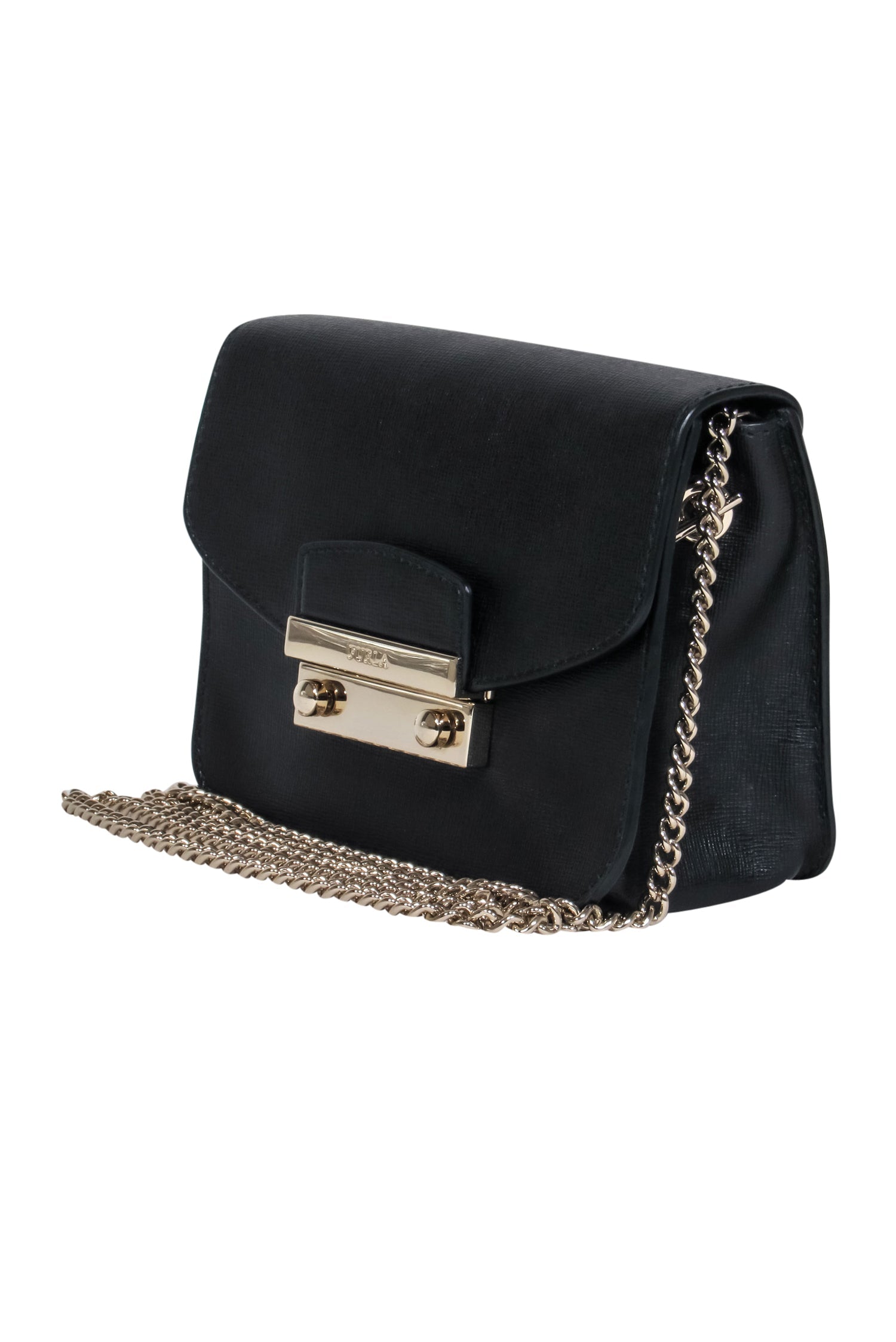 Furla Black Textured Leather Mini Crossbody Bag: A Chic Night-Out Essential