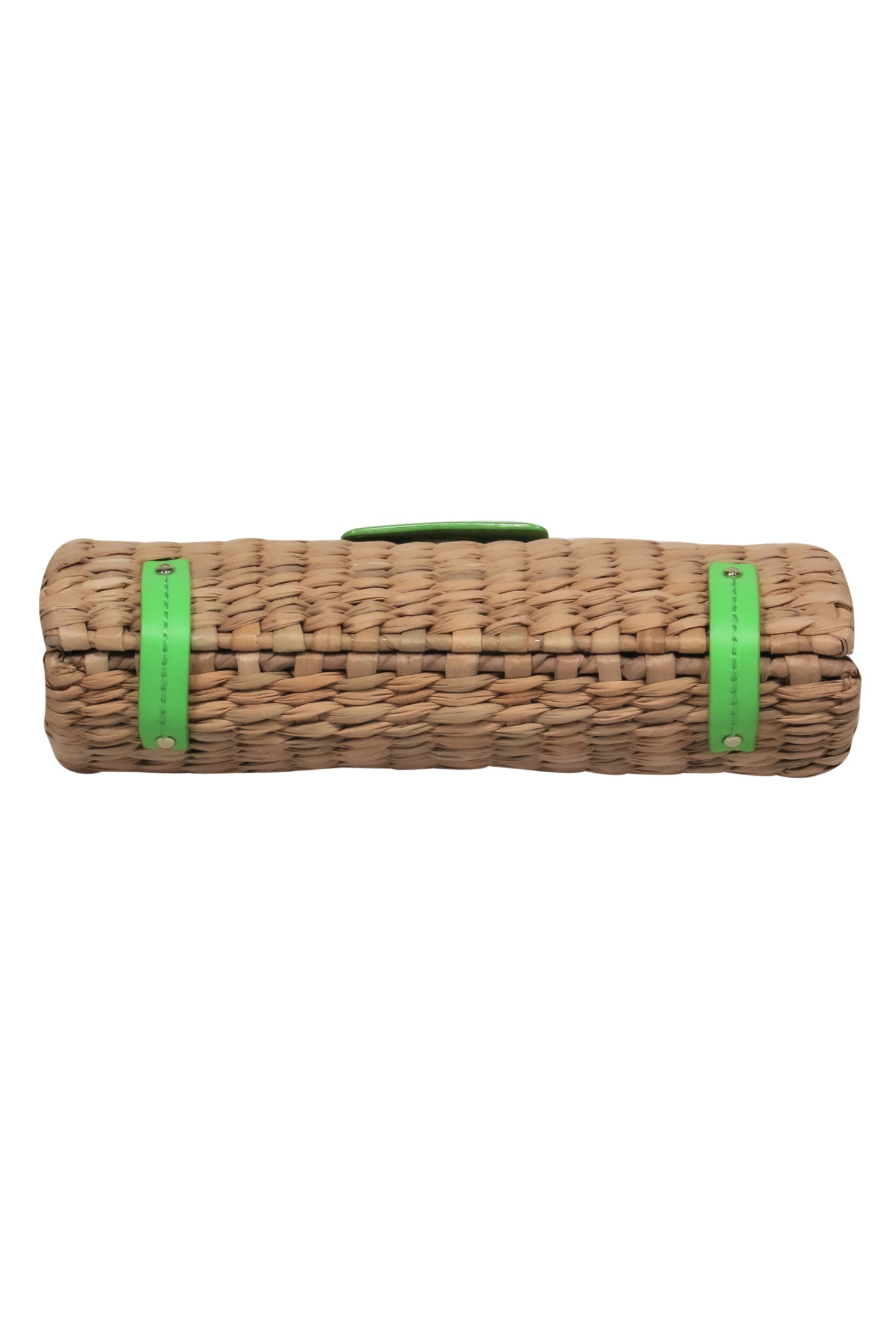 Kate Spade's Enchanting Small Wicker Handbag with Stunning Green Leather Accents