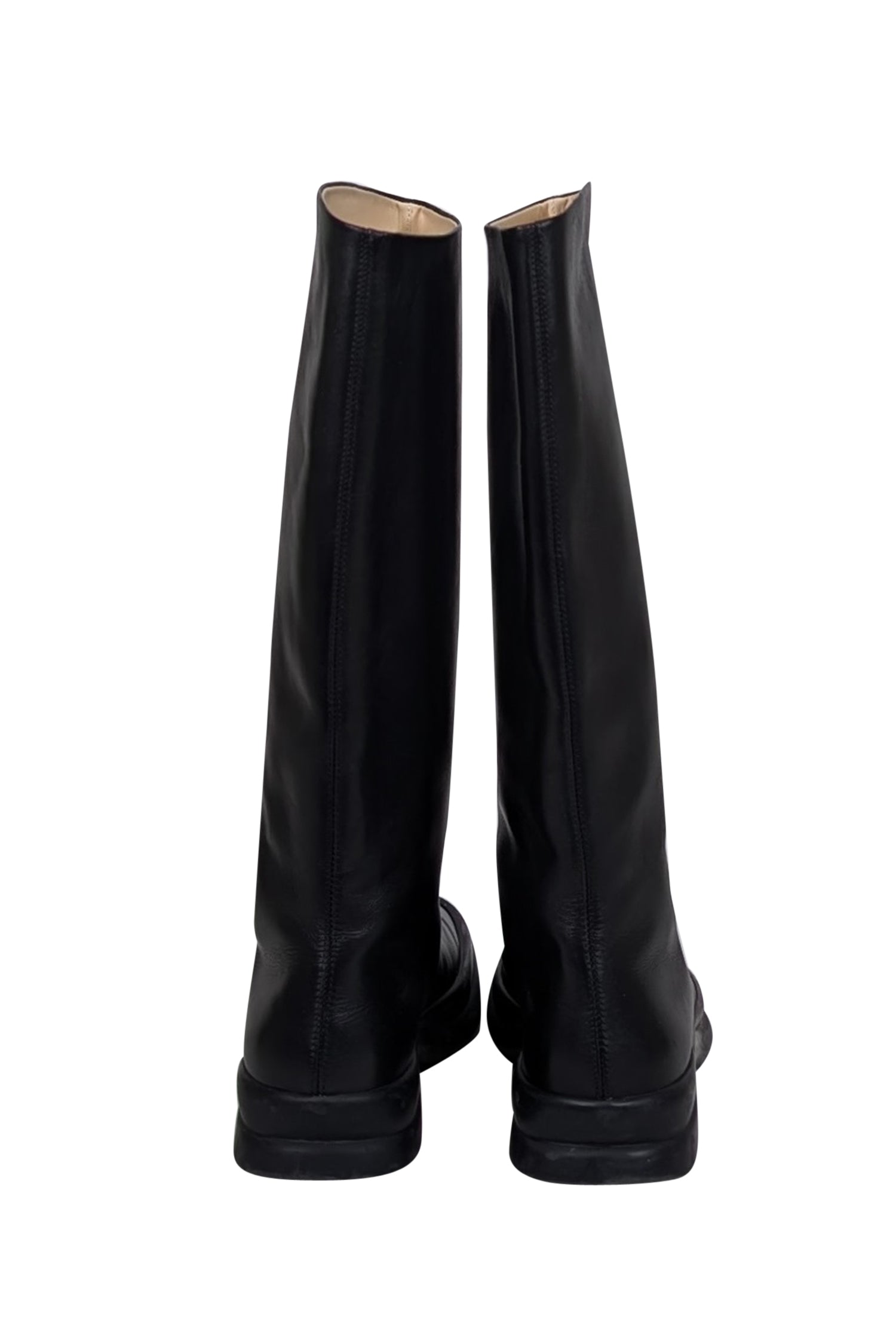 The Row - Edgy Black Tall Leather Slip-On Boots in Size 7.5