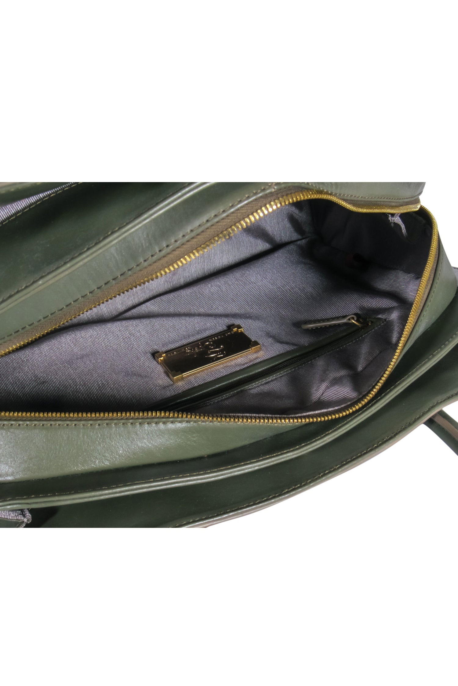 Zac Posen Olive Green Luxury Smooth Leather Multi-Compartment Satchel