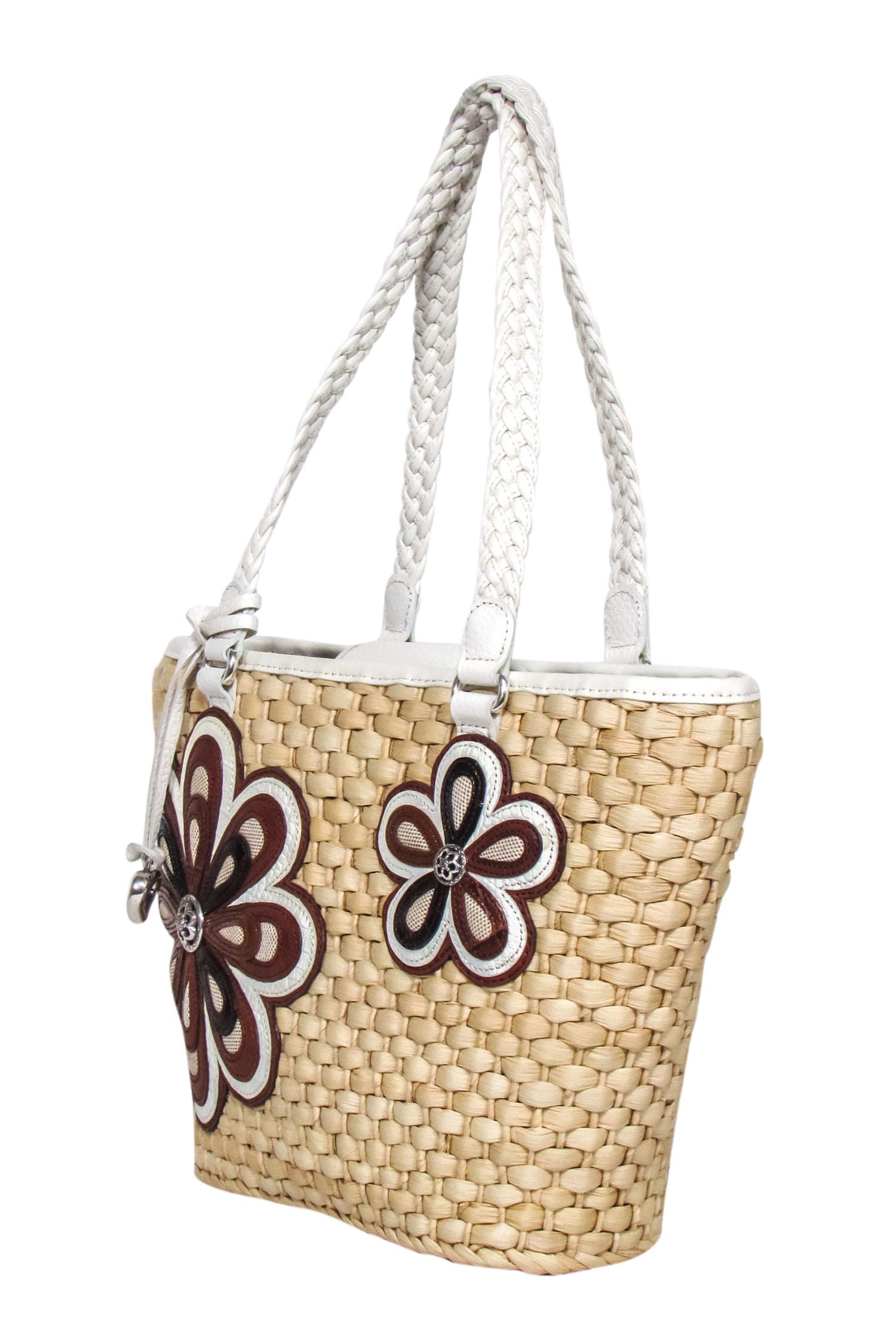 Brighton Beige Straw Tote Bag with Stunning Leather Flowers