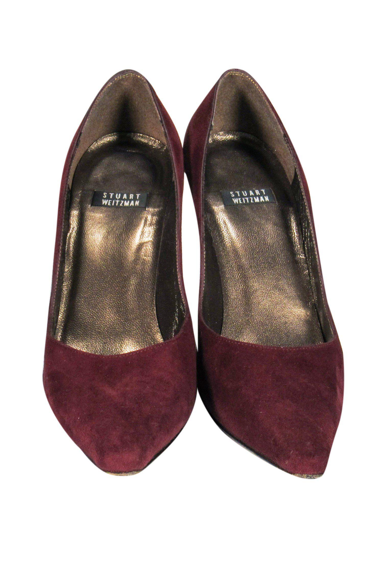 Stuart Weitzman - Gorgeous Burgundy Suede Pointed-Toe Pumps, Size 5