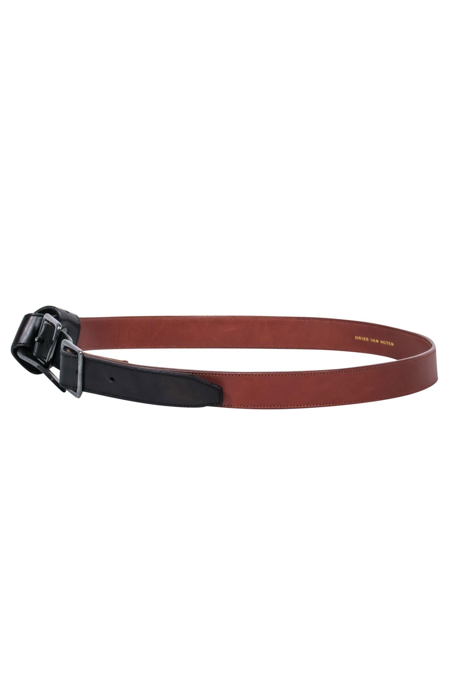 Dries Van Noten's Luxurious Brown & Black Leather Knotted Buckle Belt