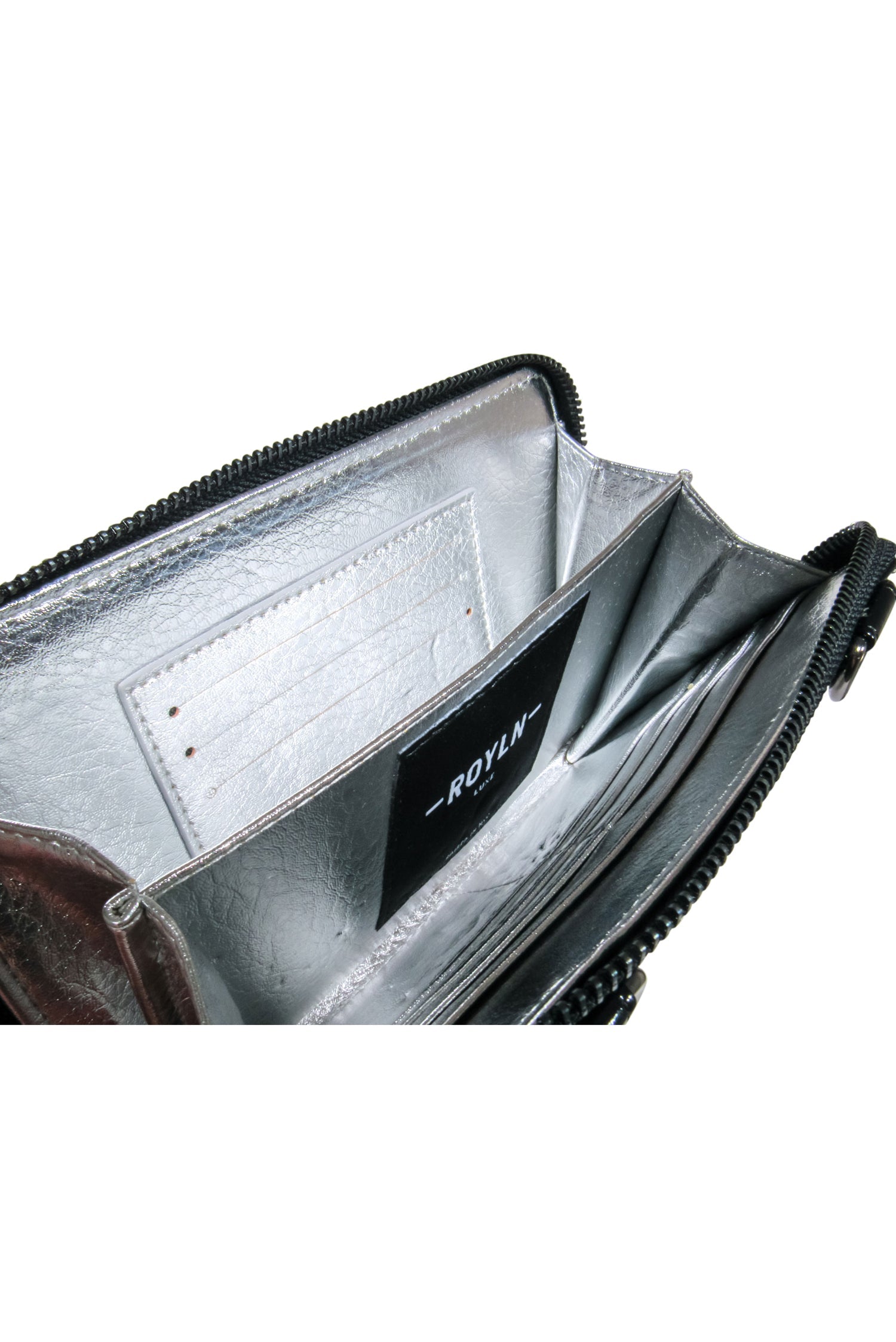 Royln - Sleek Black Patent Leather Crossbody Wallet with Removable Strap