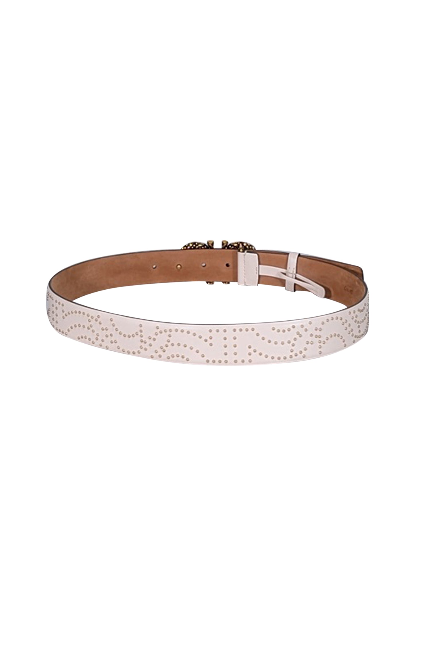 Ferragamo Cream Leather Studded Belt with Signature Buckle - Size M