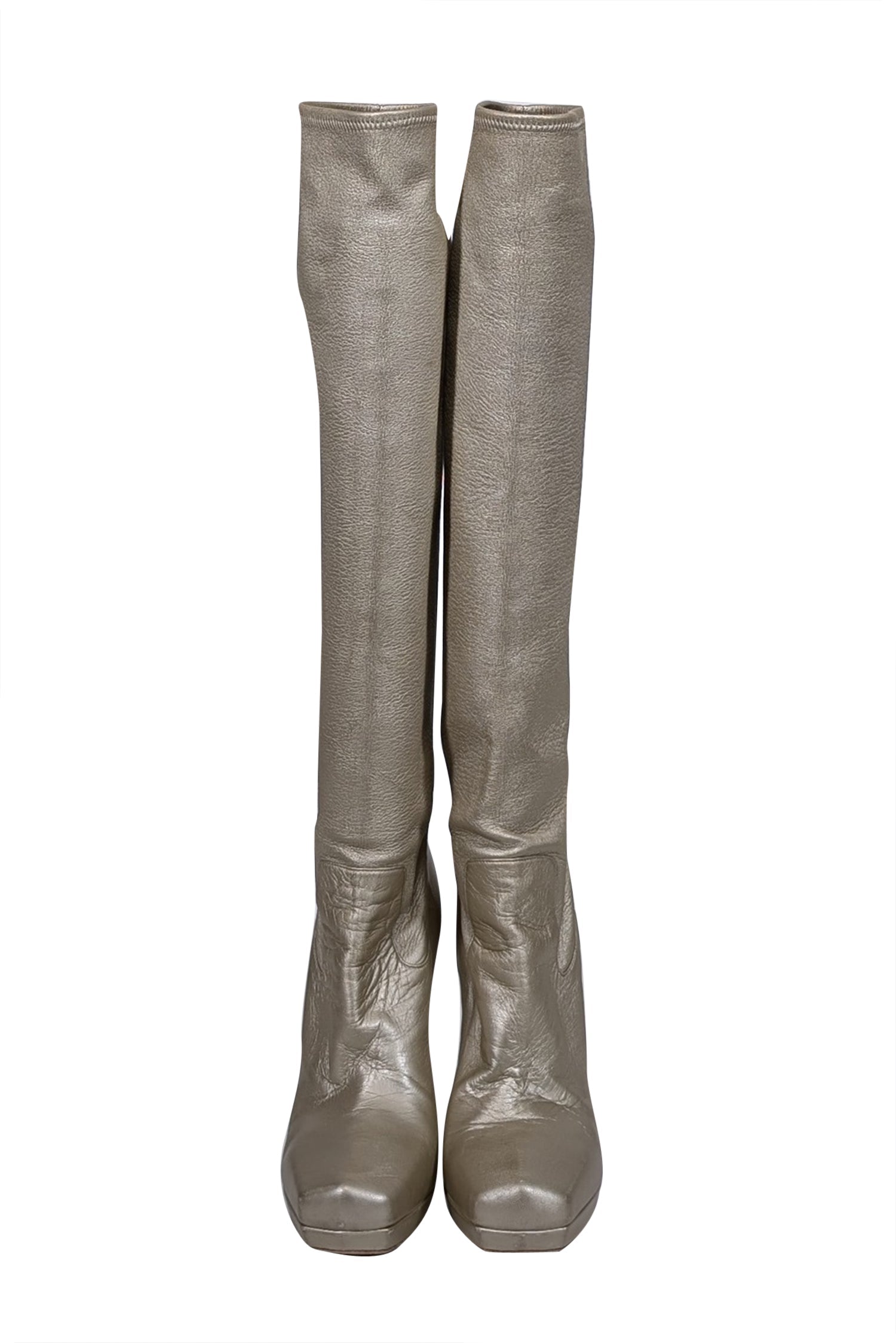 Yves Saint Laurent - Stunning Champagne Gold Metallic Leather Tall Heeled Boots in Size 9