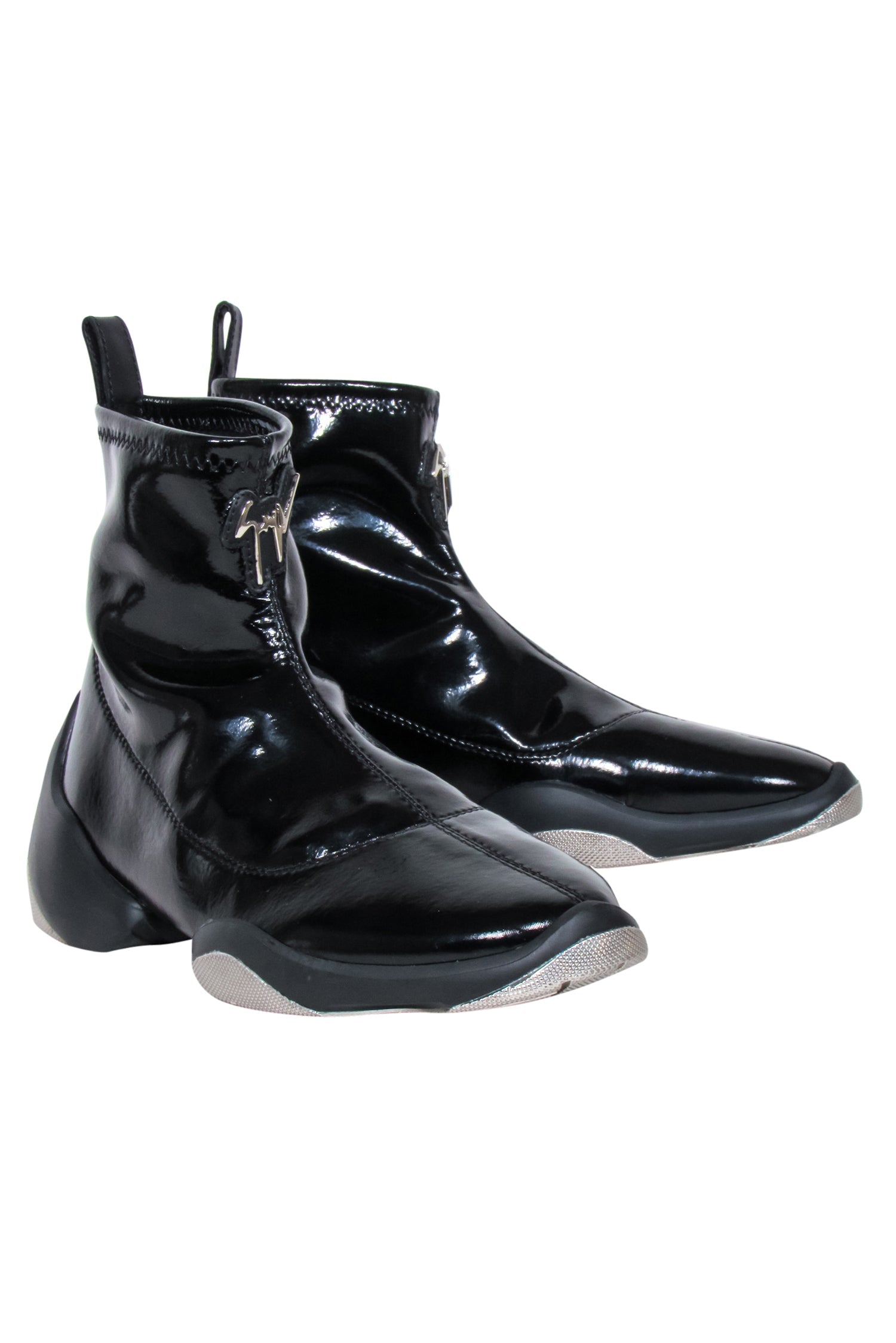 Giuseppe Zanotti Black Patent Leather Slip-on Short Boots - Size 7
