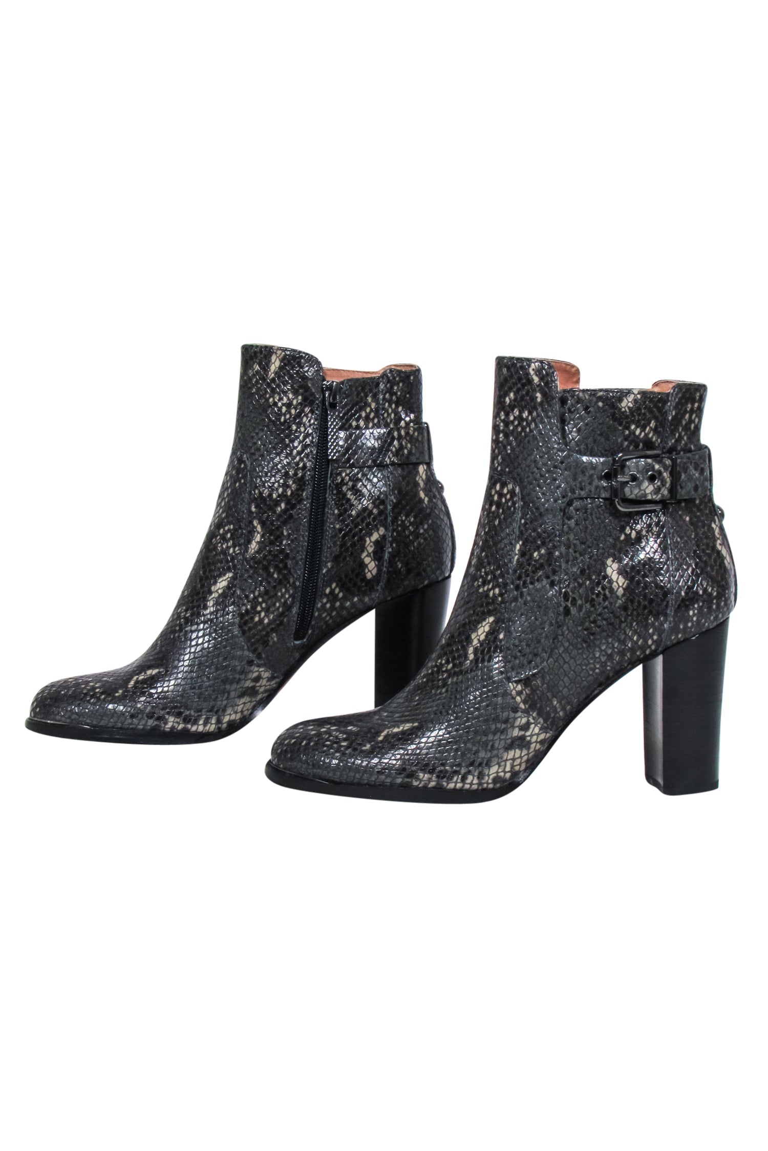 Donald J Pliner Grey & Black Python Embossed Leather Heeled Booties - Size 8.5, Fashion Statement!