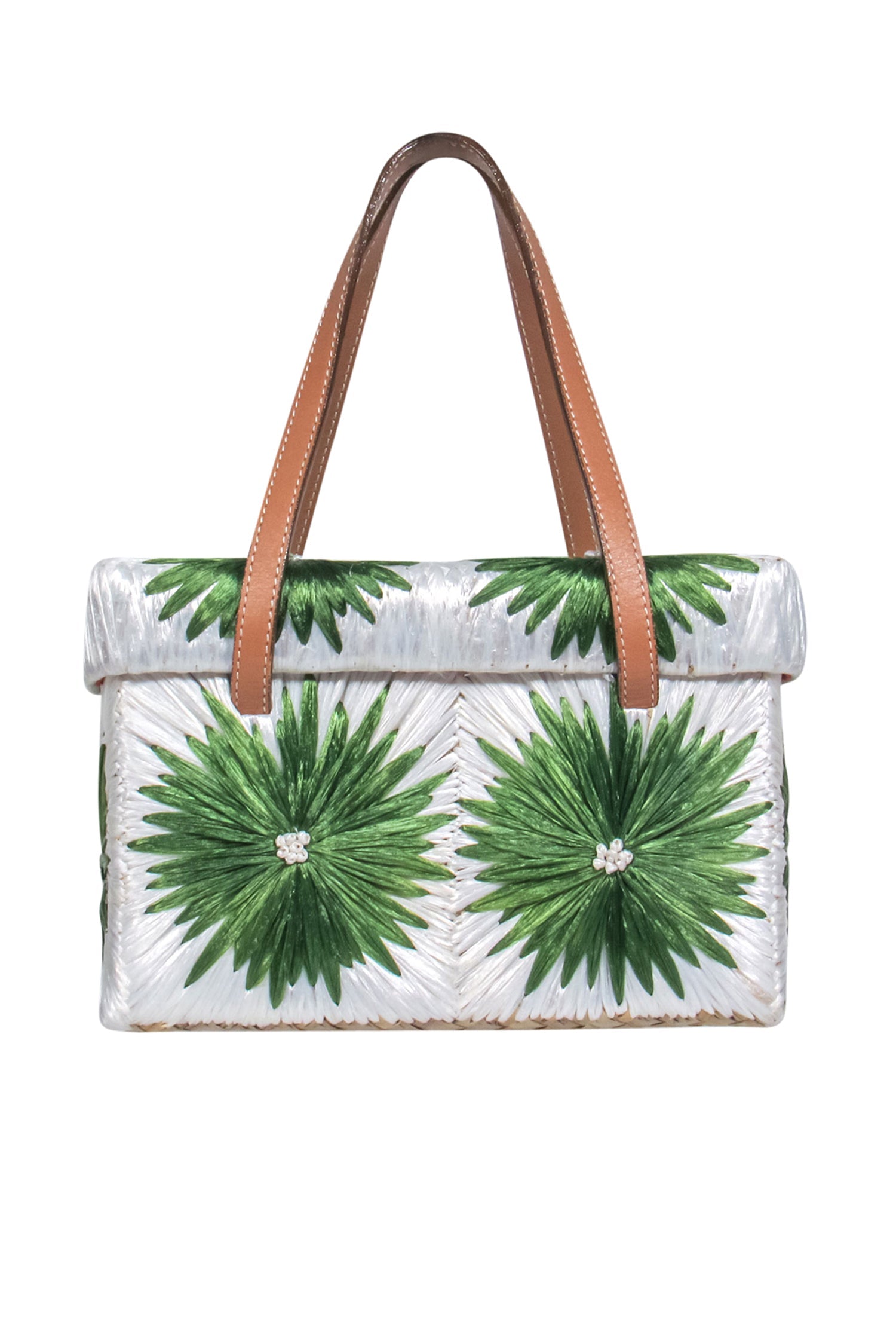 Kate Spade's Stunning Green & Ivory Floral Straw Handbag